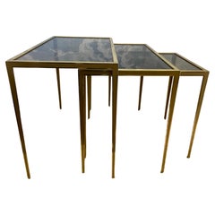 Used Set of 3 Nesting Tables Brass 60s Hollywood Regency Vereinigte Werkstätten
