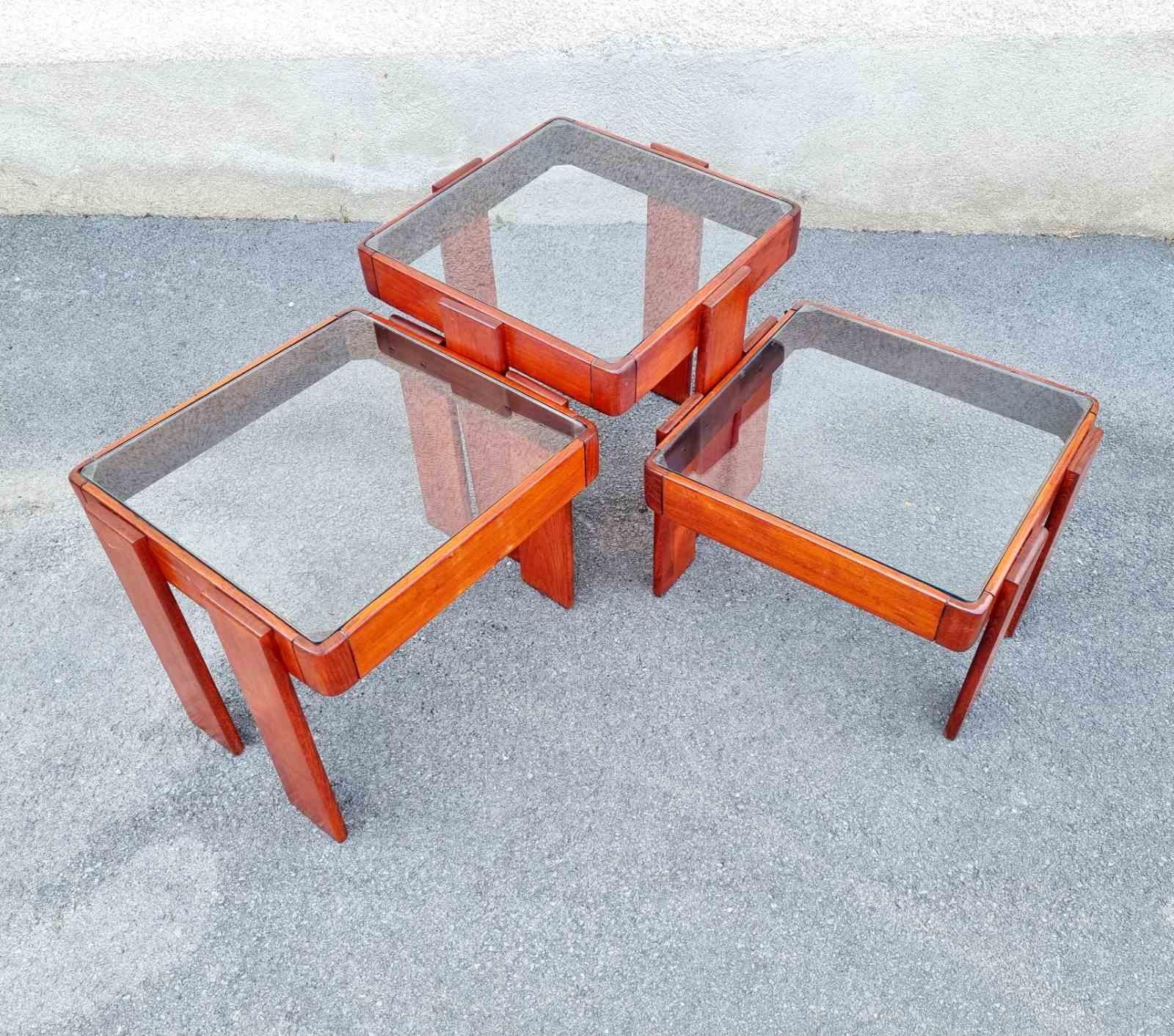 Glass Set of 3 Nesting Tables Designed by Gianfranco Frattini for Meblo, Italy 70s For Sale