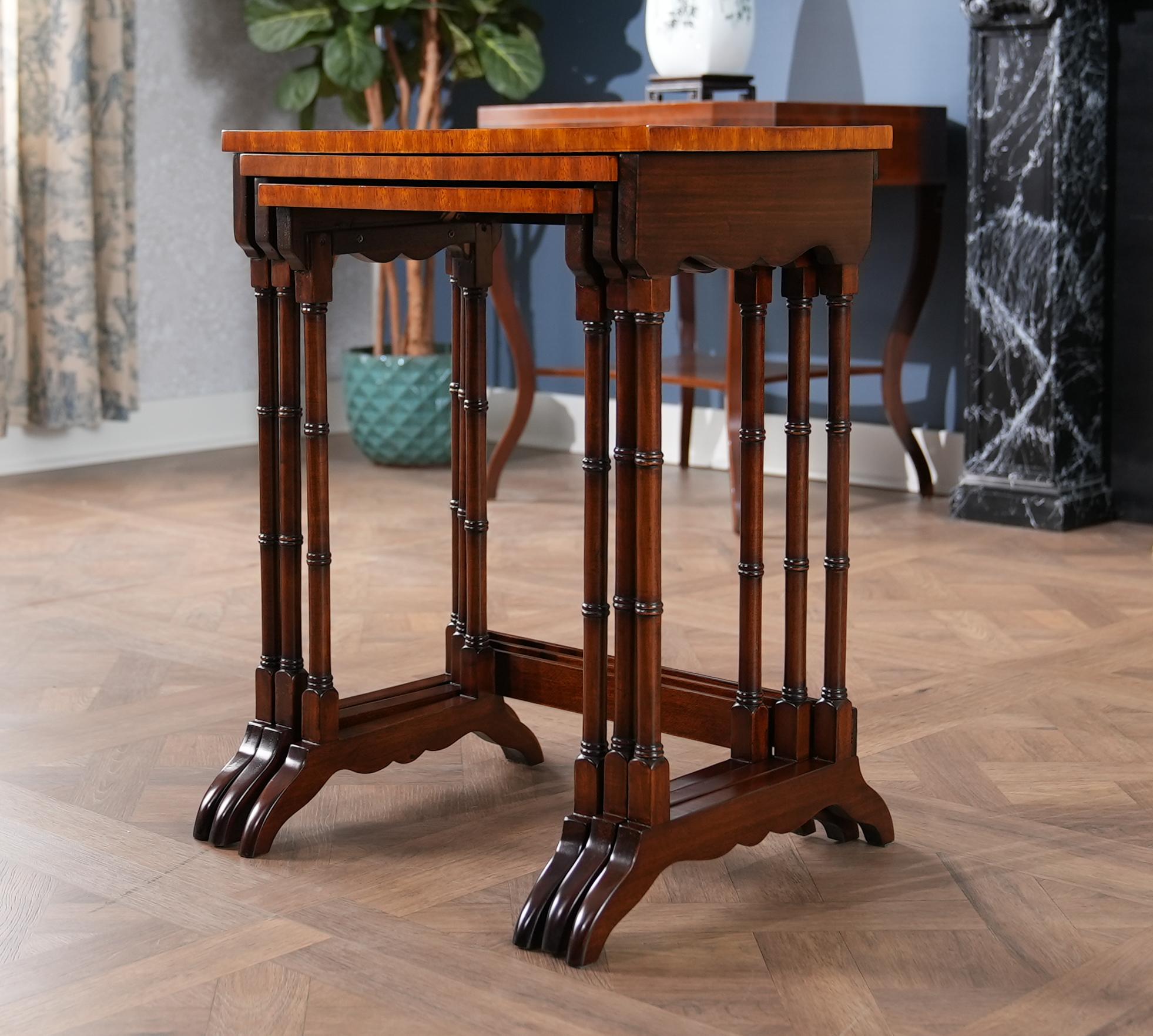 Hand-Carved Set of 3 Nesting Tables For Sale