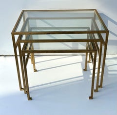 Set of 3 Nesting Tables Gilt Wrought Iron by Roger Thibier. France, 1960s