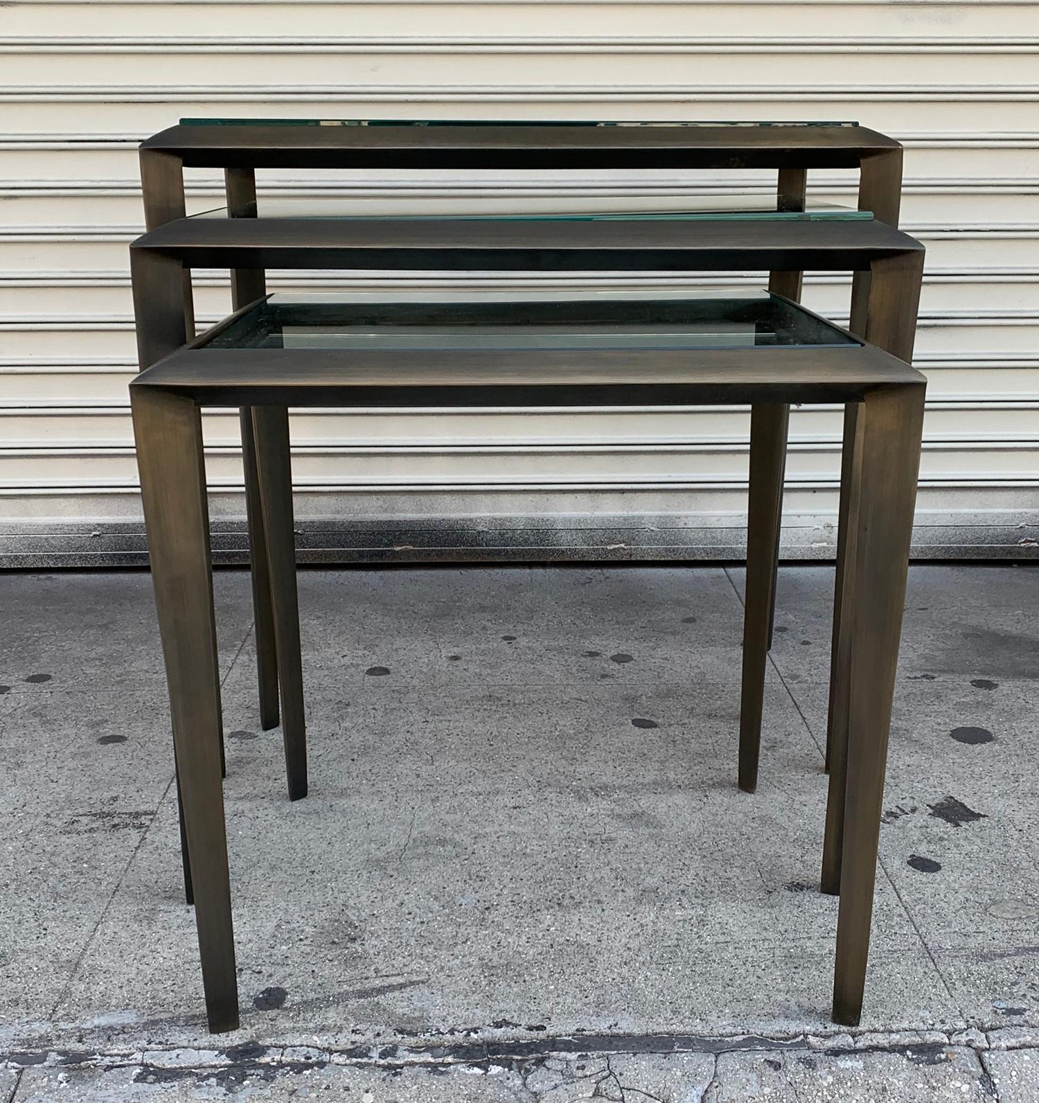 Mid-Century Modern Set of 3 Nesting Tables in Antique Brass
