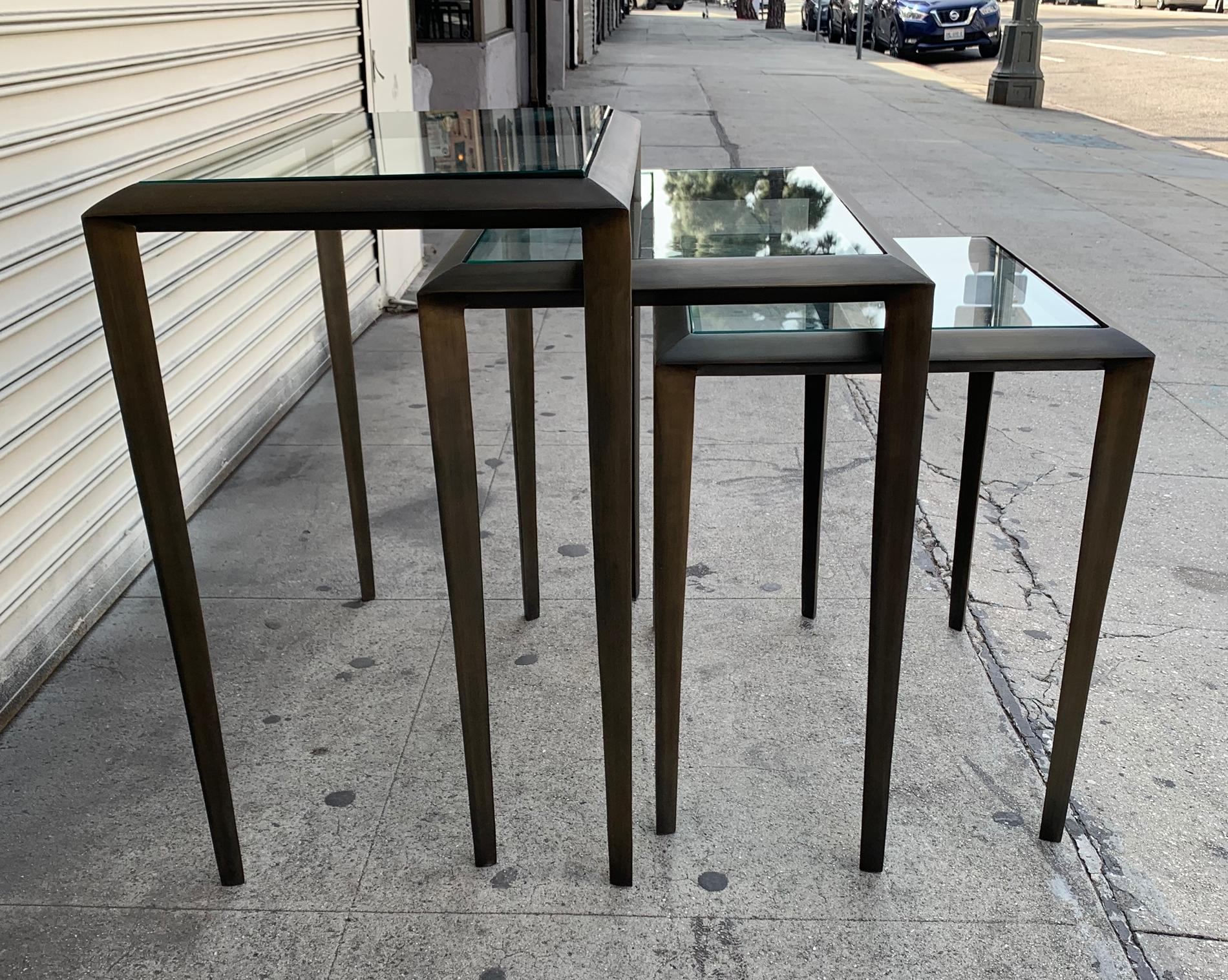 American Set of 3 Nesting Tables in Antique Brass