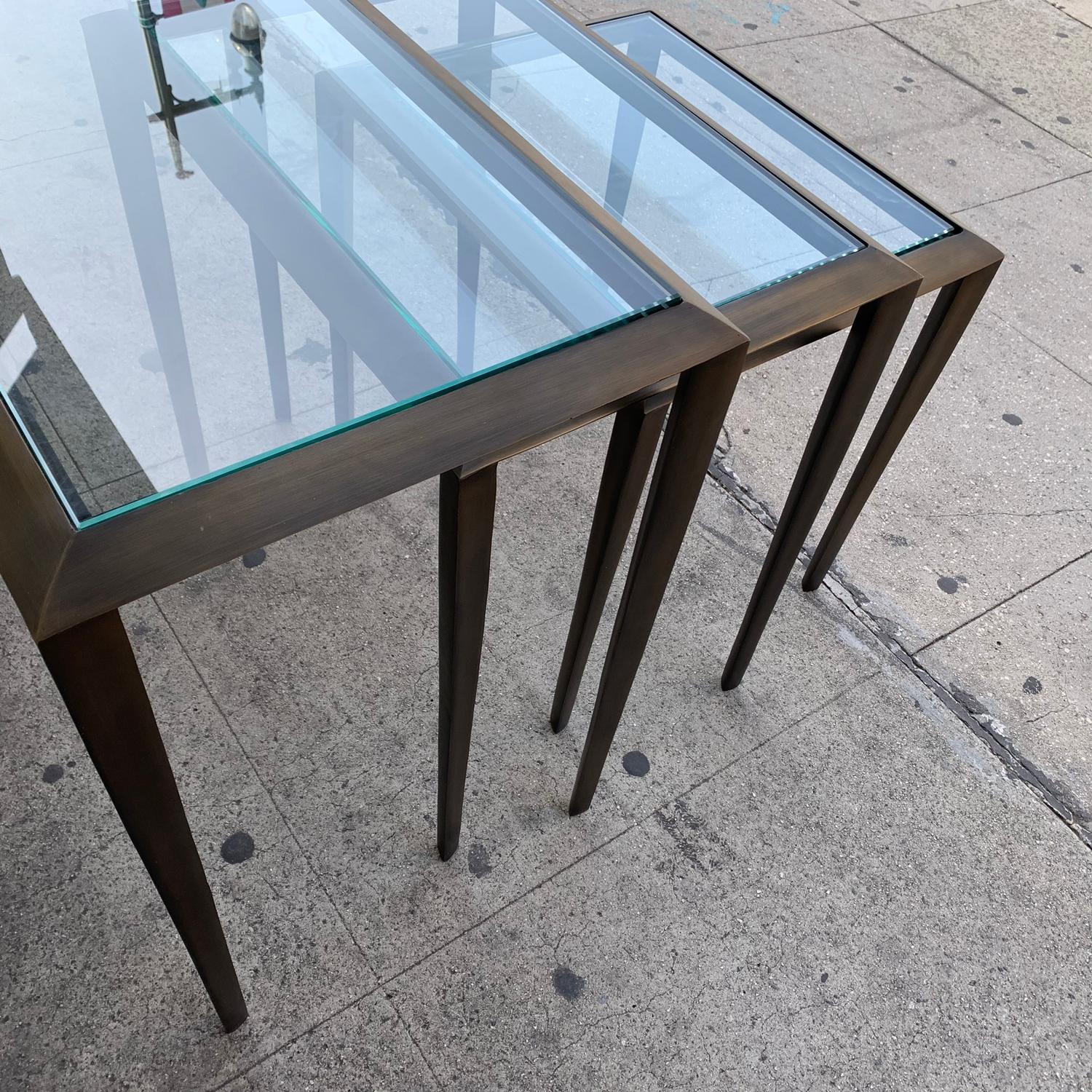 Late 20th Century Set of 3 Nesting Tables in Antique Brass