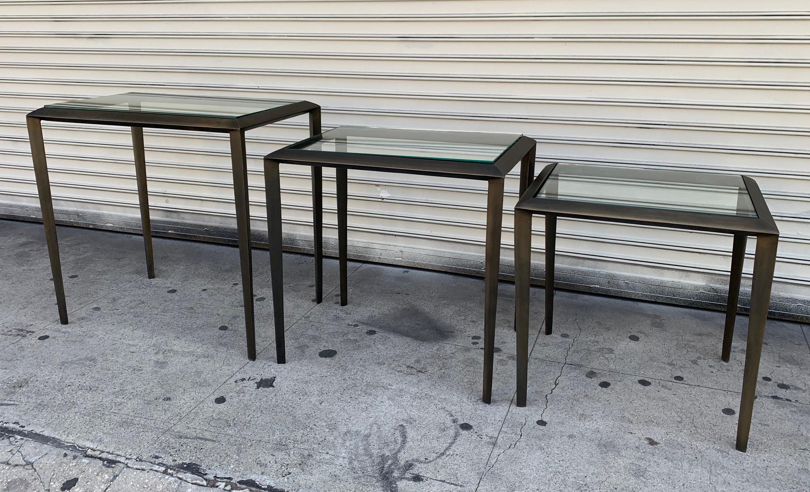 Set of 3 Nesting Tables in Antique Brass 1