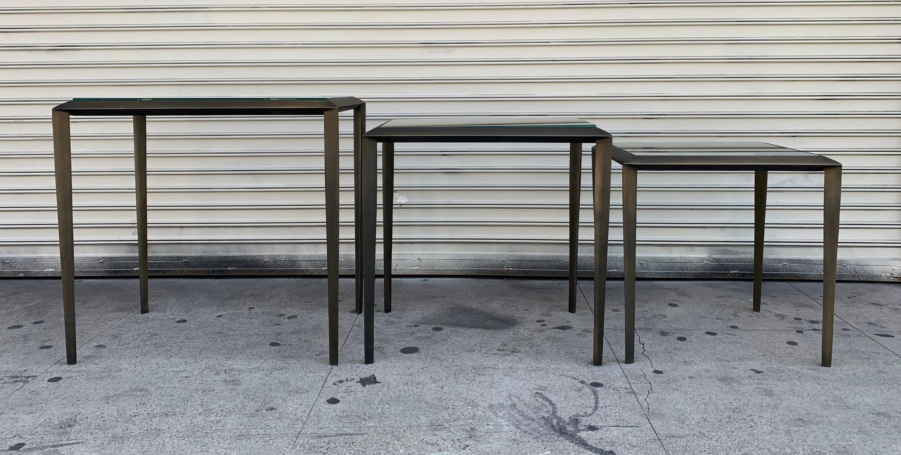 Set of 3 Nesting Tables in Antique Brass 2