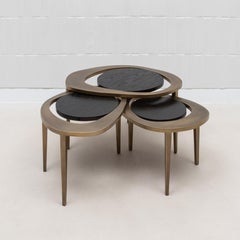 Set of 3 Nesting Tables in Oak with Bronze Patina Brass by R&Y Augousti