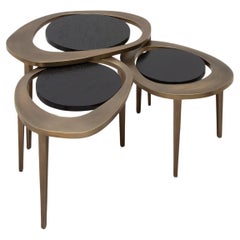 Set of 3 Nesting Tables in Oak with Bronze Patina Brass by R&Y Augousti