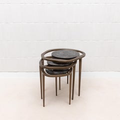 Set of 3 Nesting Tables in Black Quartz with Bronze Patina Brass by R&Y Augousti