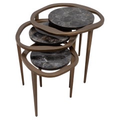 3er-Set Nisttische aus schwarzem Quarz mit Bronze Patina Messing von R&Y Augousti