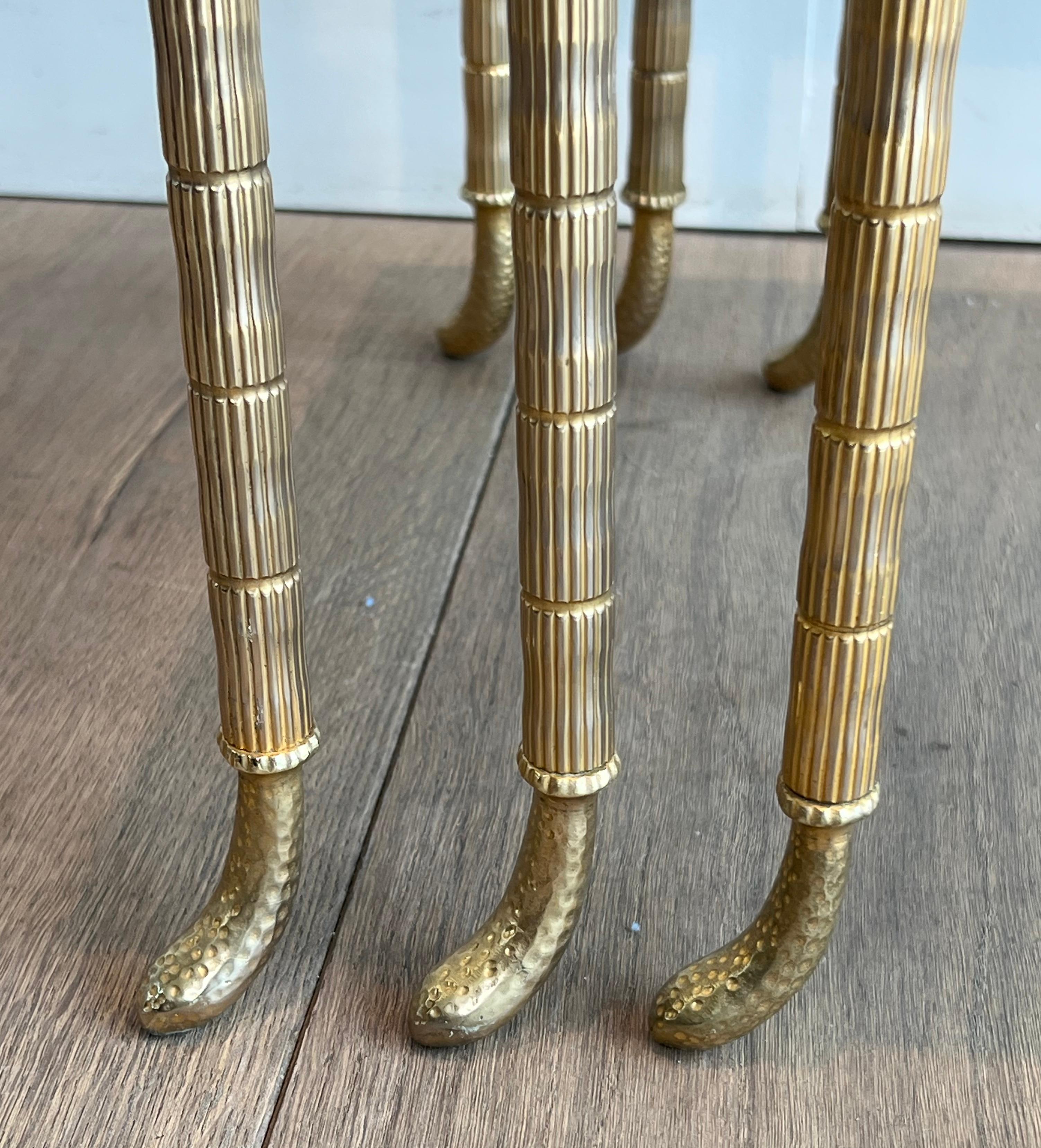 3er-Set Nischentische in Nickel & Gold mit grüner Marmorplatte von Maison Jansen im Angebot 3