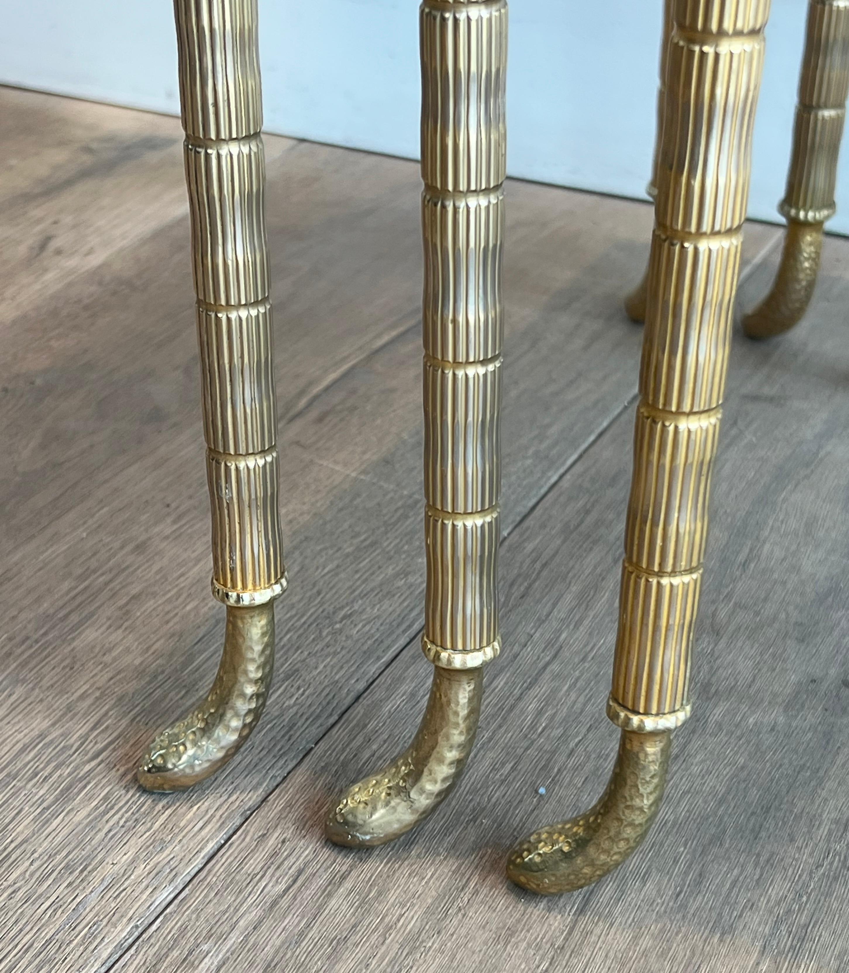 3er-Set Nischentische in Nickel & Gold mit grüner Marmorplatte von Maison Jansen im Angebot 9