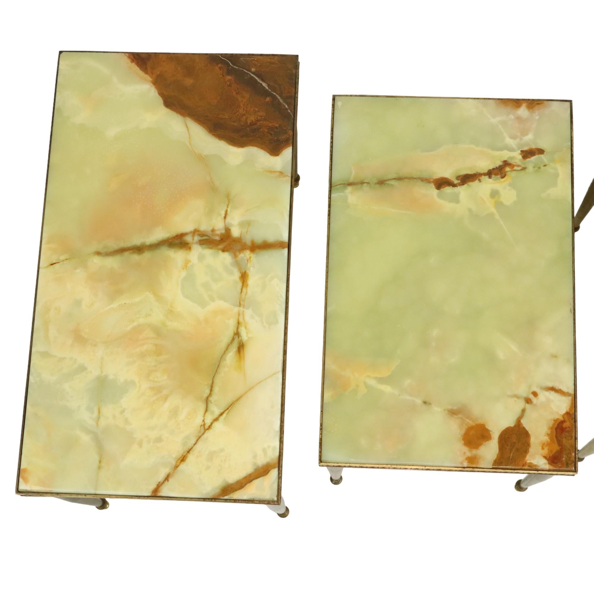 Set of 3 Nesting Tables Onyx Marble Copper Frame 1950s France For Sale 1