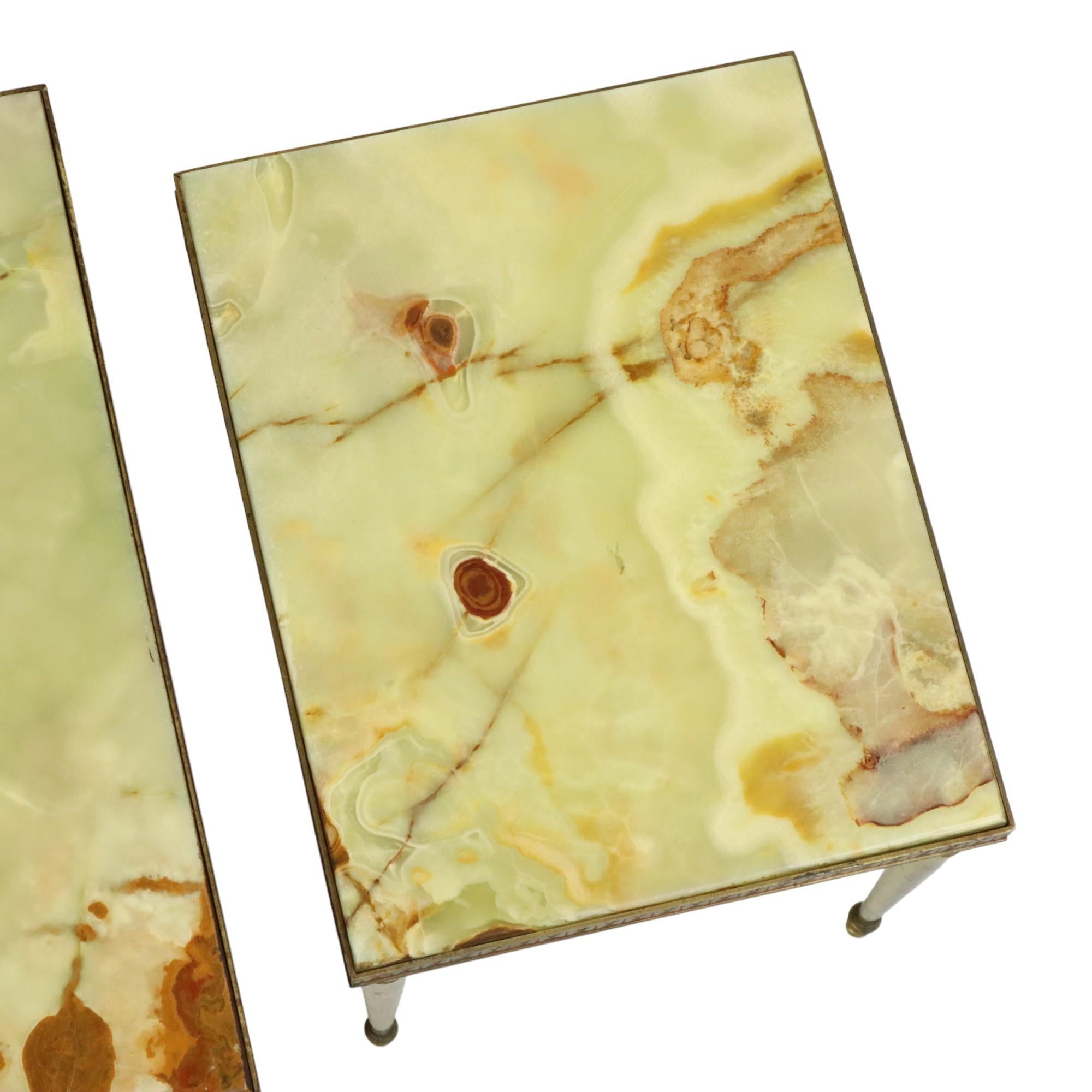 Set of 3 Nesting Tables Onyx Marble Copper Frame 1950s France For Sale 2