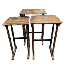 Set of 3 Nesting Tables with Chinoiserie Design