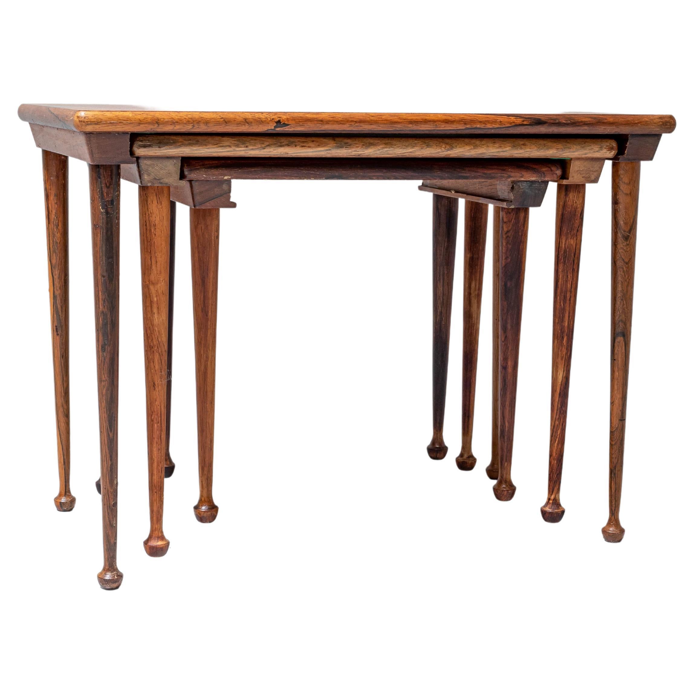 Set of 3 Nesting Tables with Stubby Feet in Rosewood, Denmark, 1960's For  Sale at 1stDibs