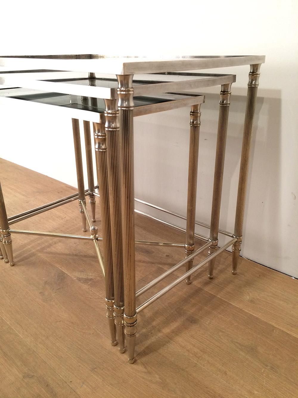 Set of 3 Nickel Nesting Tables, Circa 1960 5