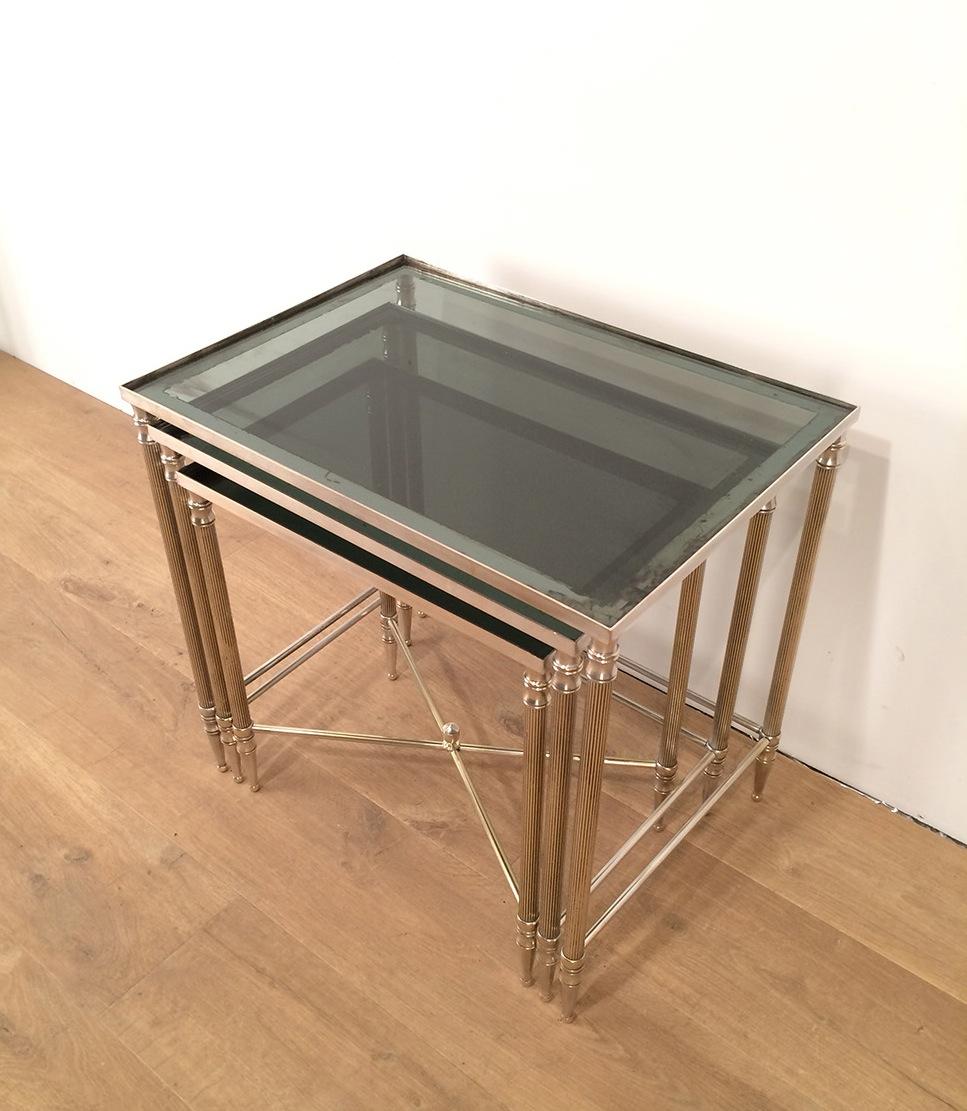 Set of 3 Nickel Nesting Tables, Circa 1960 7