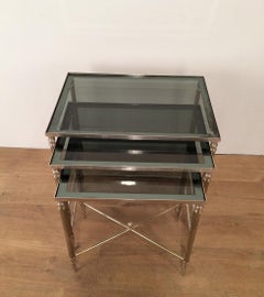 Set of 3 Nickel Nesting Tables, Circa 1960