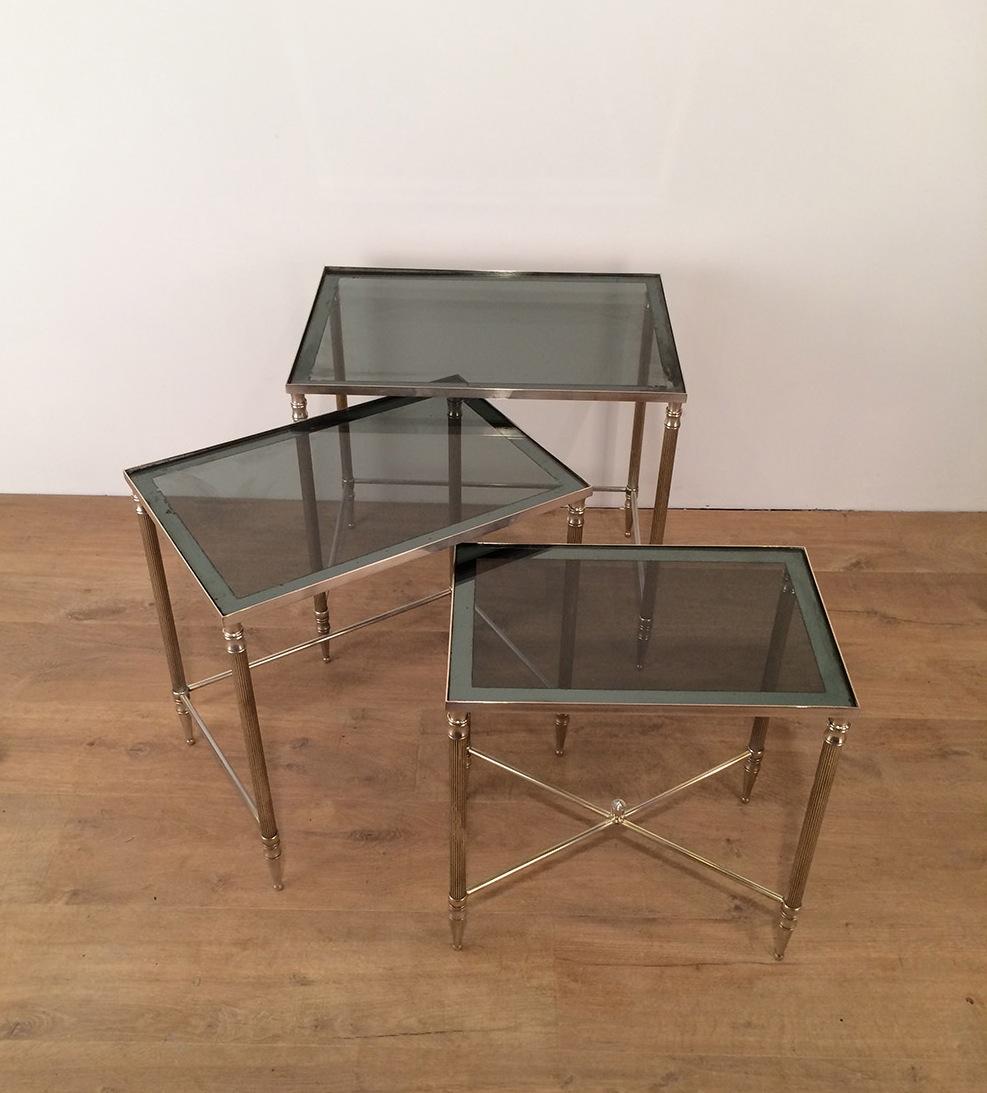 Neoclassical Set of 3 Nickel Nesting Tables, Circa 1960