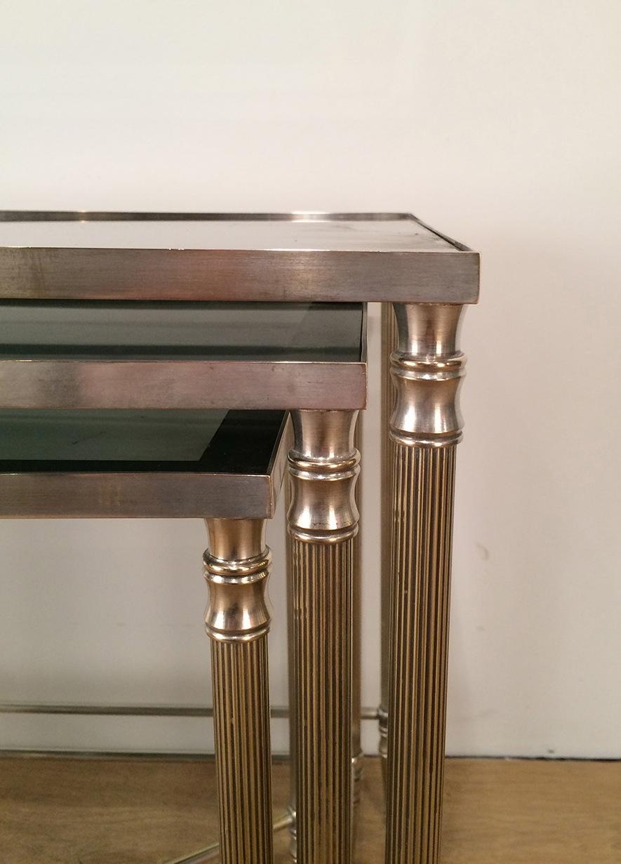 Set of 3 Nickel Nesting Tables, Circa 1960 2