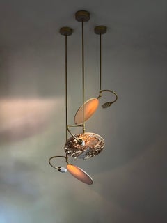 Set of 3 No. 35 Marble Embroidered Linen Pendant Lights by Sander Bottinga