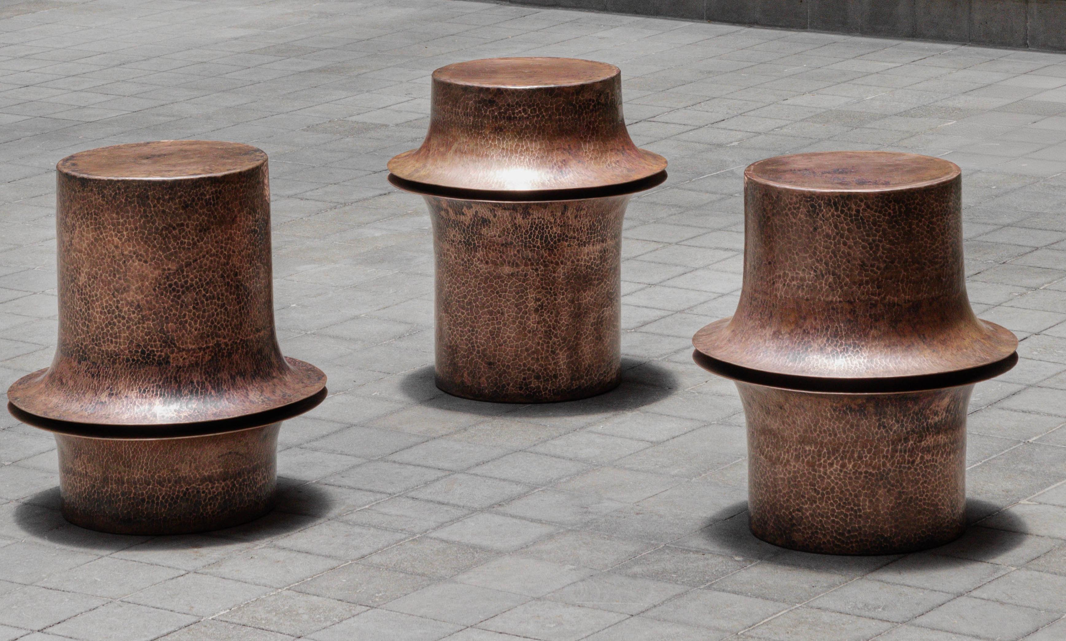 Set Of 3 OBJ-06 Copper Side Tables by Manu Bano
Dimensions: D 45 x W 45 x H 50 cm.
Materials: Hammered copper.

This side table is available in three different shapes: A, B, and C. Please contact us. 

Manu Bañó was born in Valencia, Spain in 1990.