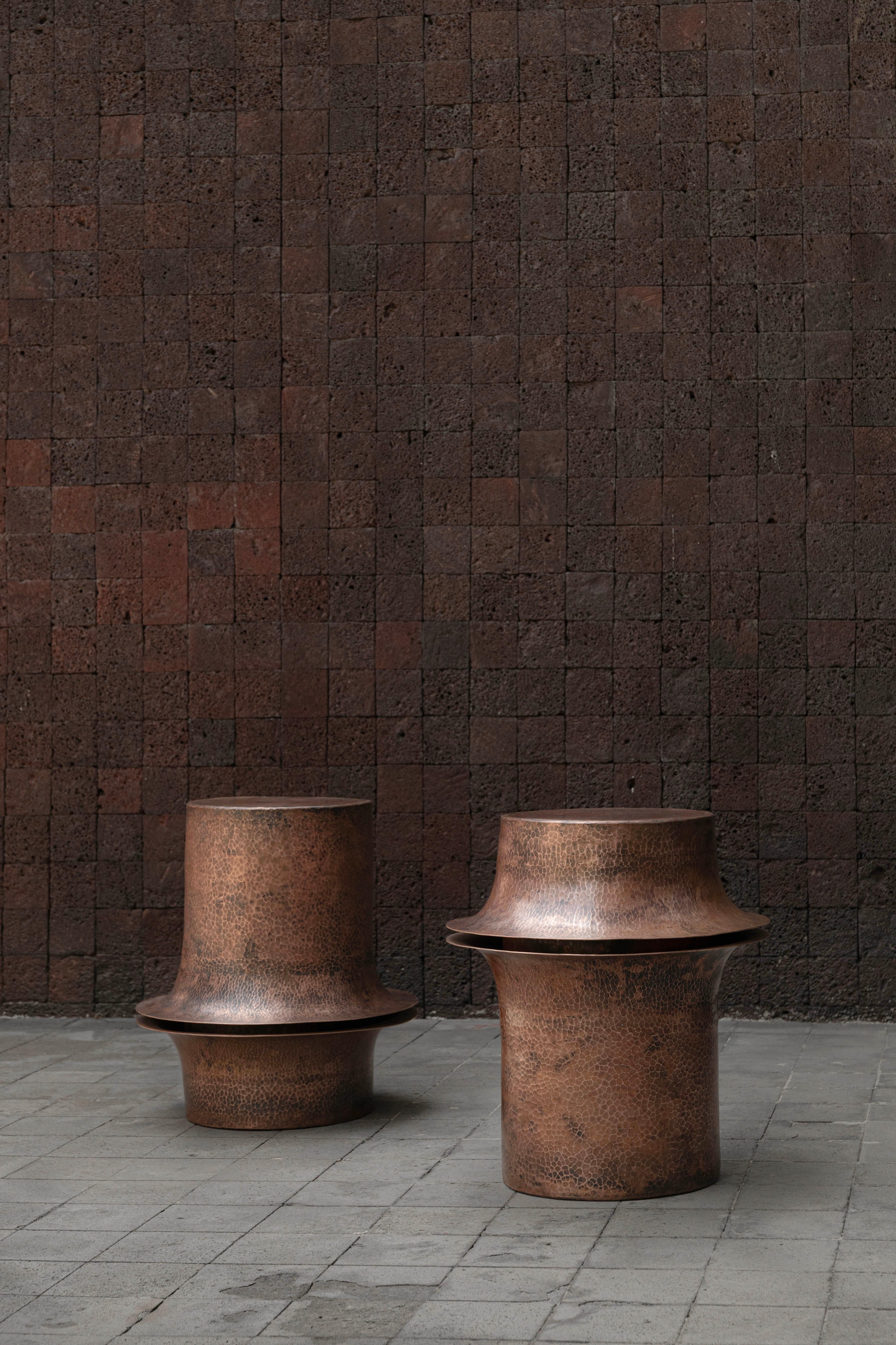Hammered Set Of 3 OBJ-06 Copper Side Tables by Manu Bano For Sale