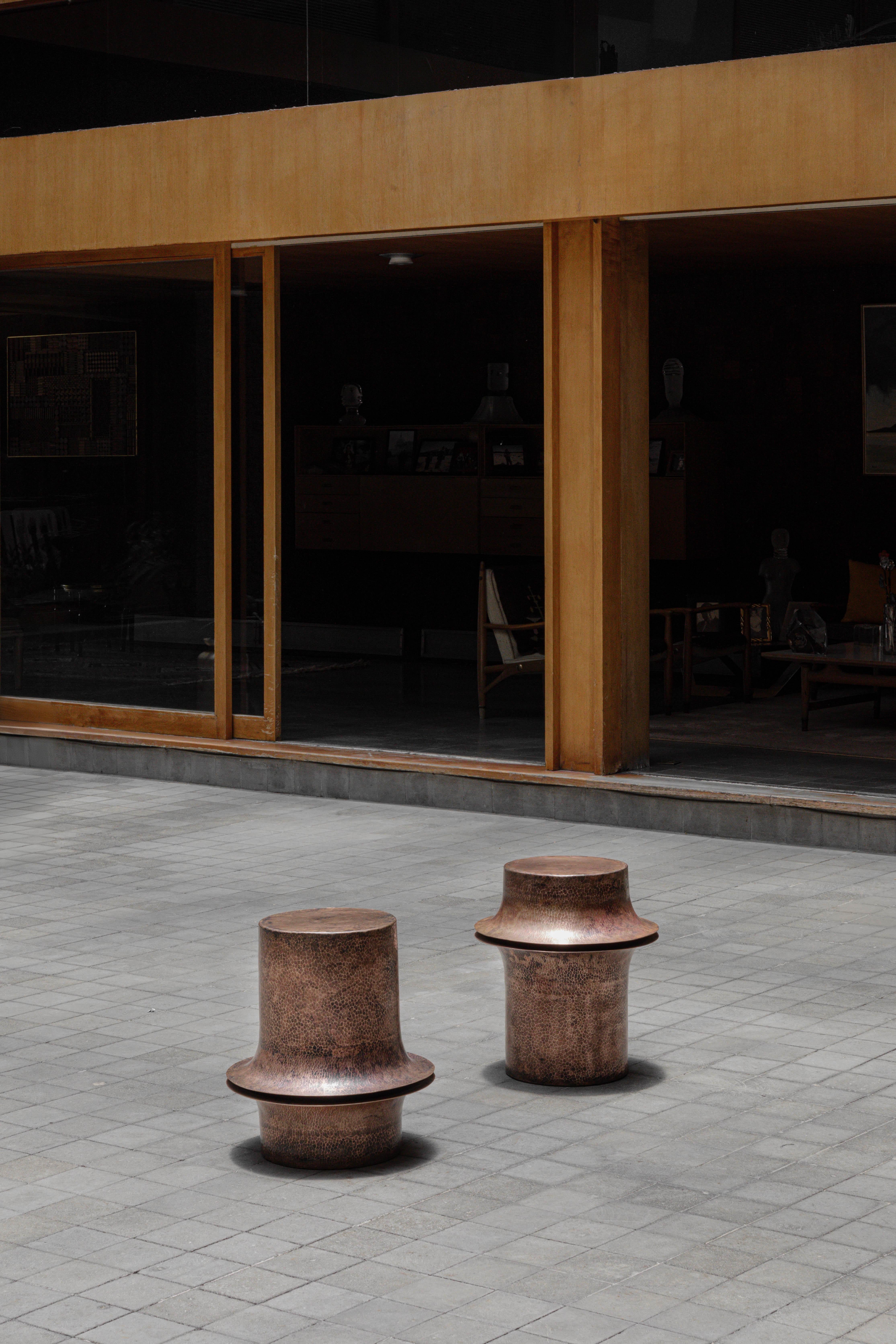 Contemporary Set Of 3 OBJ-06 Copper Side Tables by Manu Bano For Sale