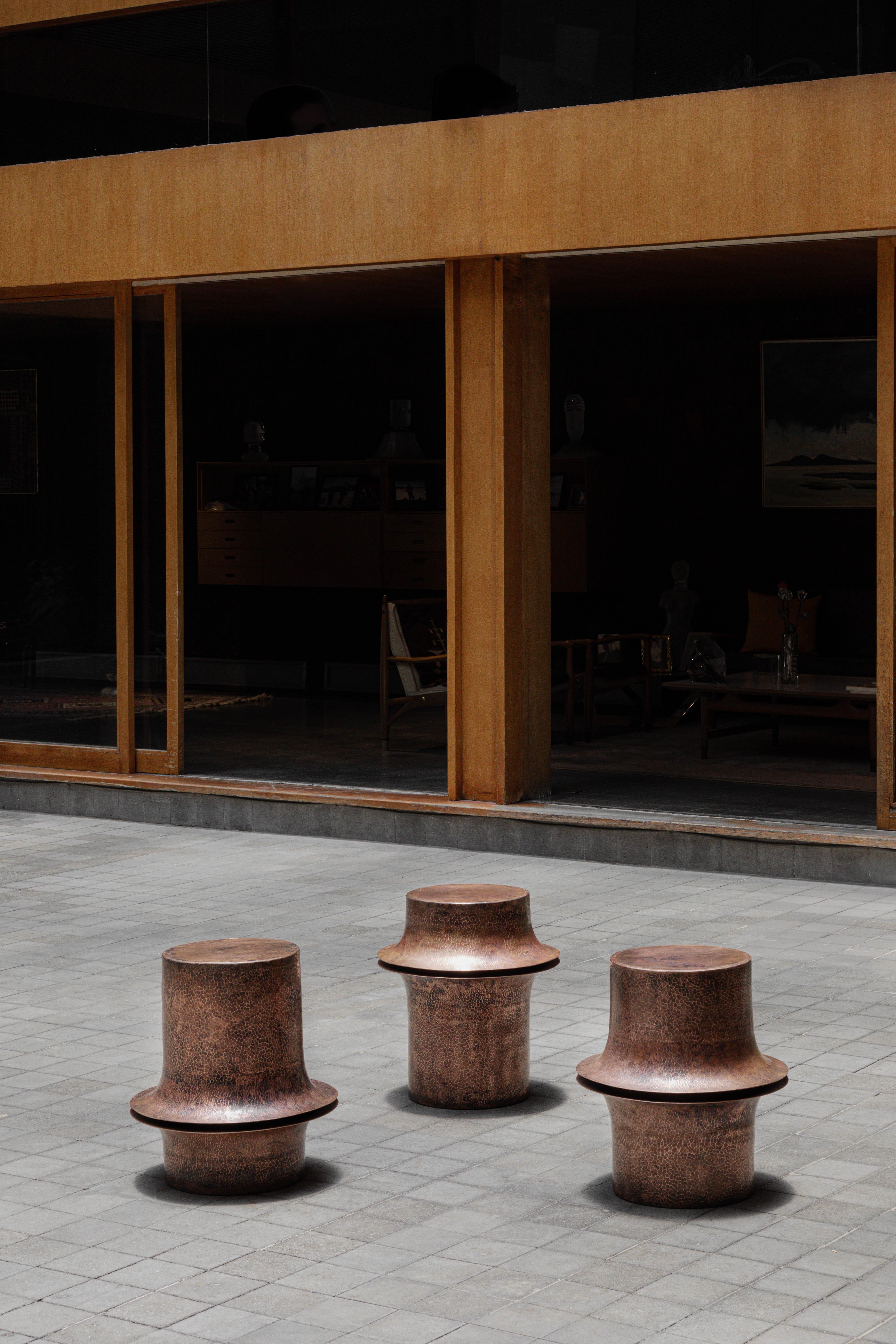 Set Of 3 OBJ-06 Copper Side Tables by Manu Bano For Sale 1