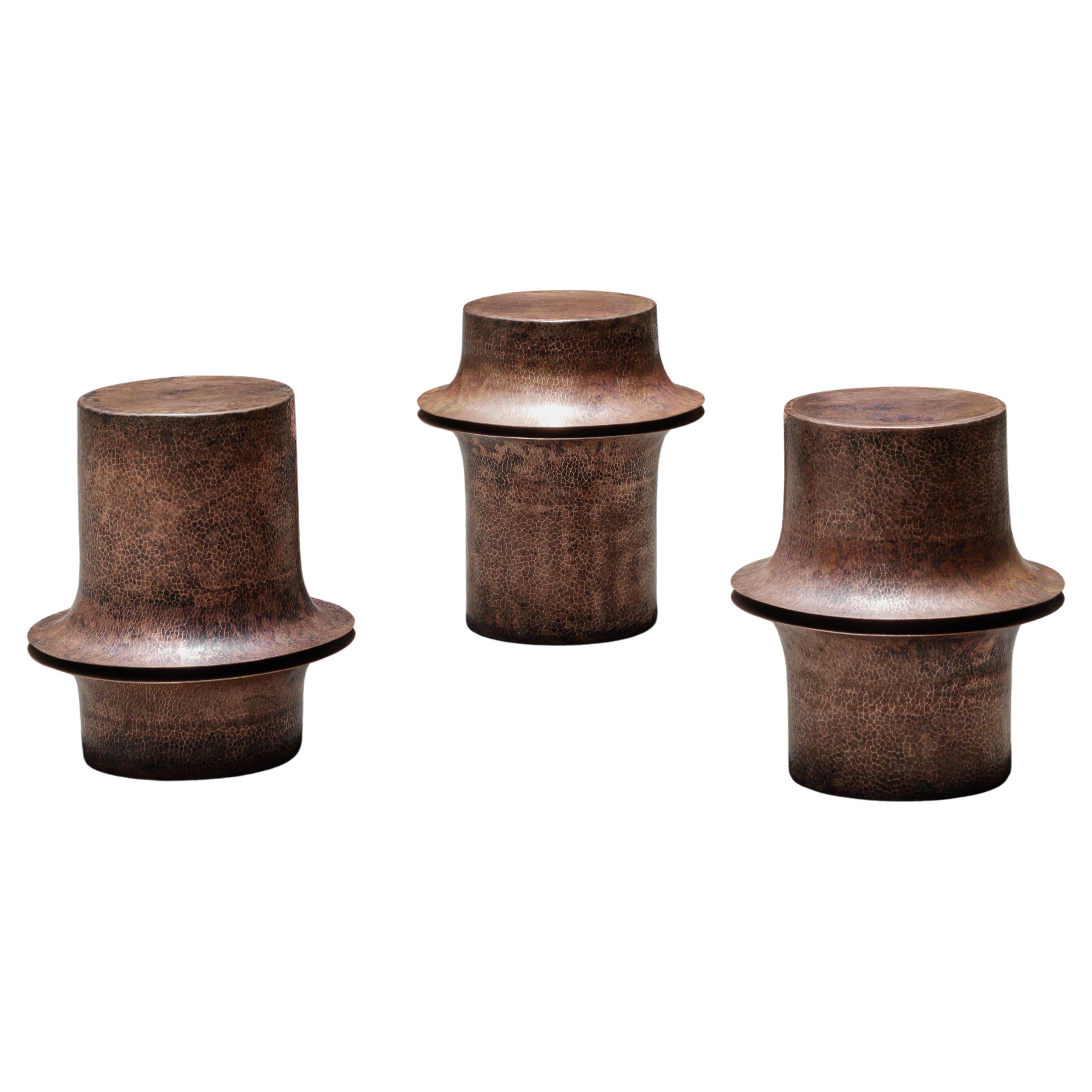 Set Of 3 OBJ-06 Copper Side Tables by Manu Bano For Sale