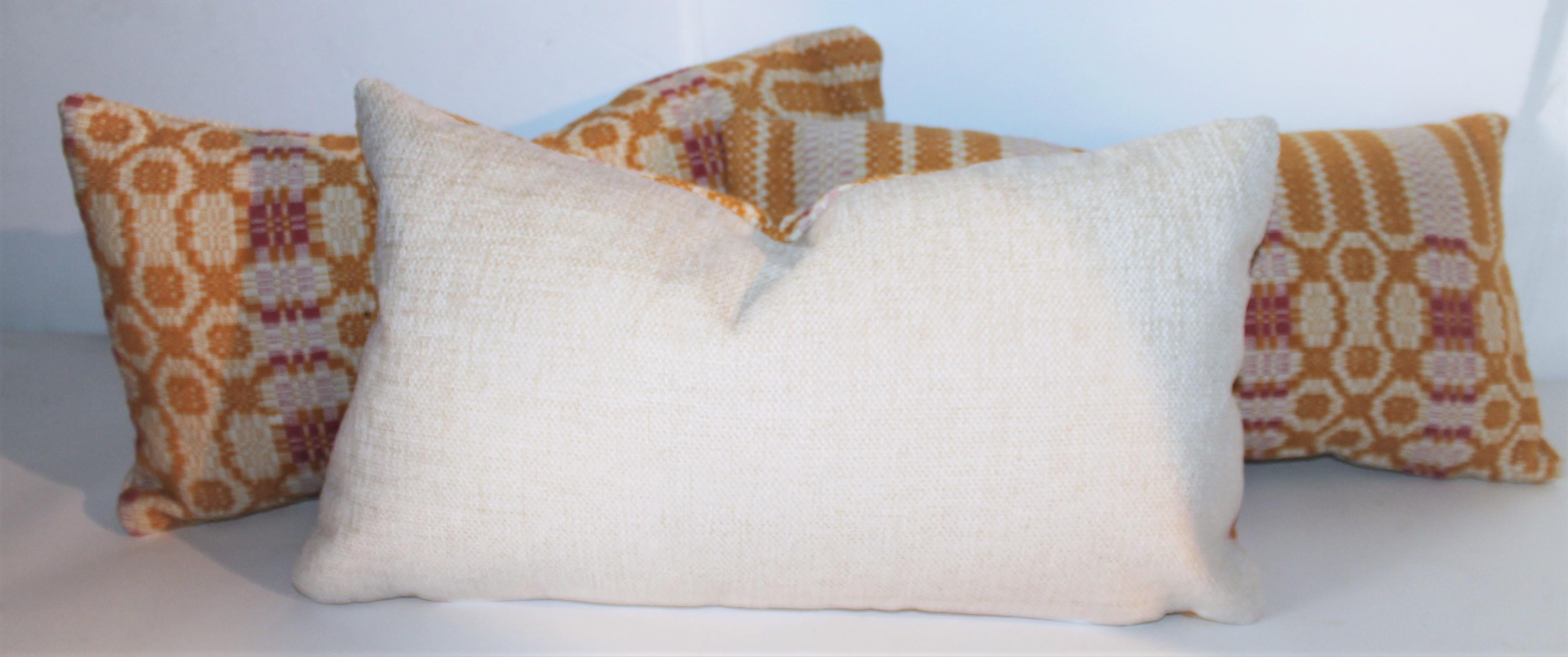 19th Century Set of 3 Beautiful 19th C Jacguard Coverlet Bolster Pillows For Sale