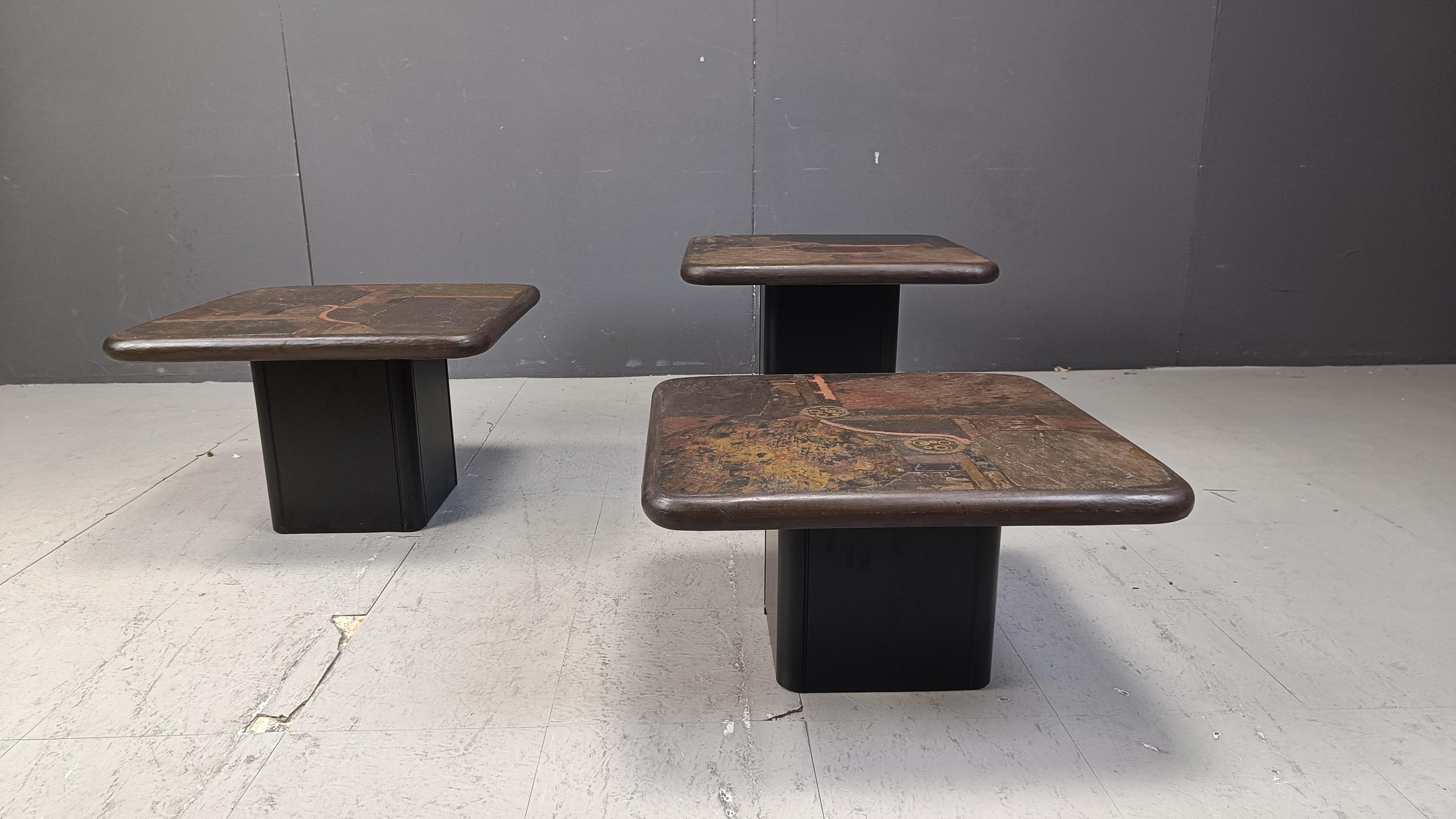 Brutalist Set of 3 of vintage side tables by Paul Kingma for C. Kneip, 1990