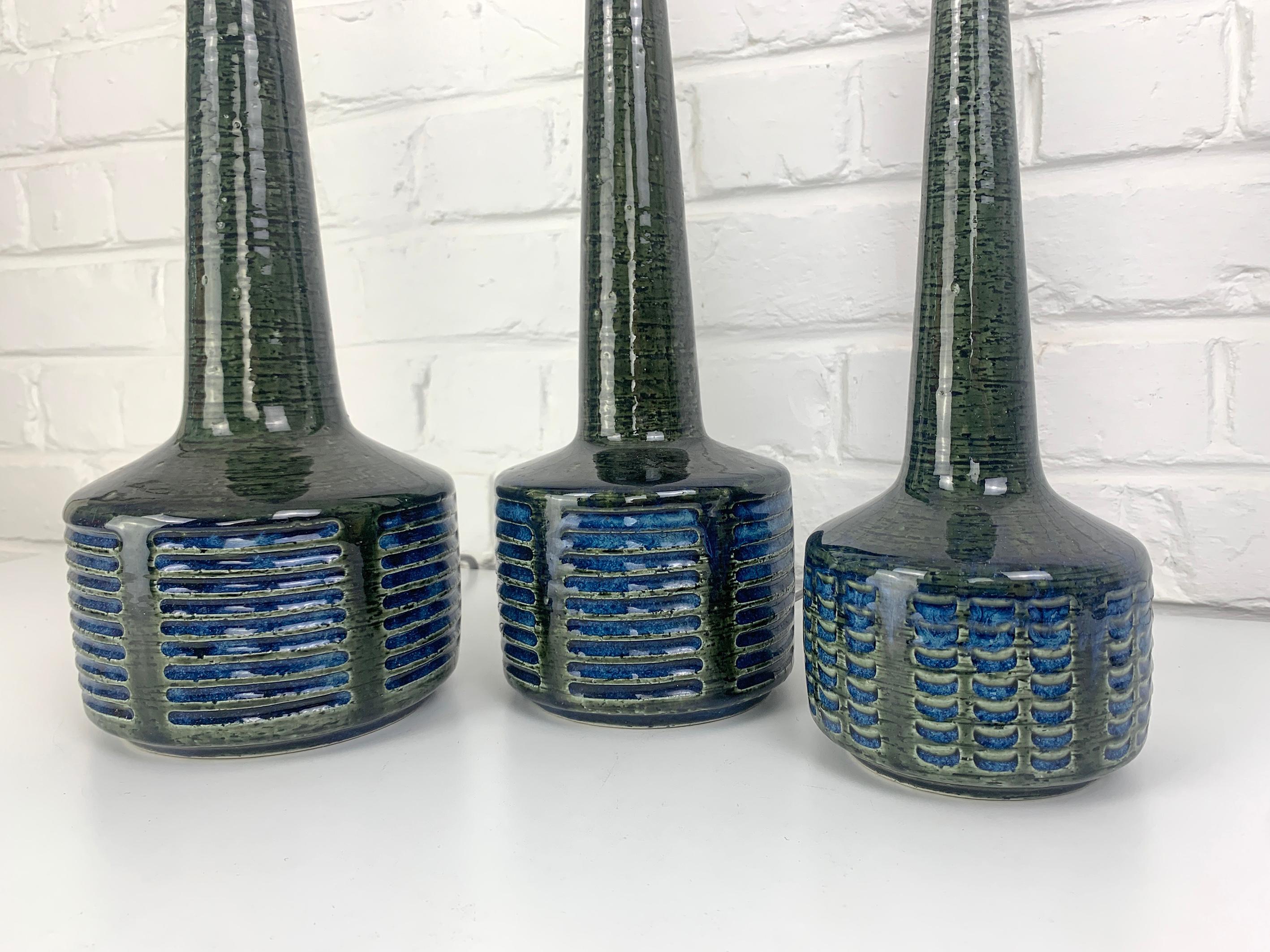 Lot de 3 lampes de table en céramique olive Palshus Danemark grès Linnemann-Schmidt en vente 2