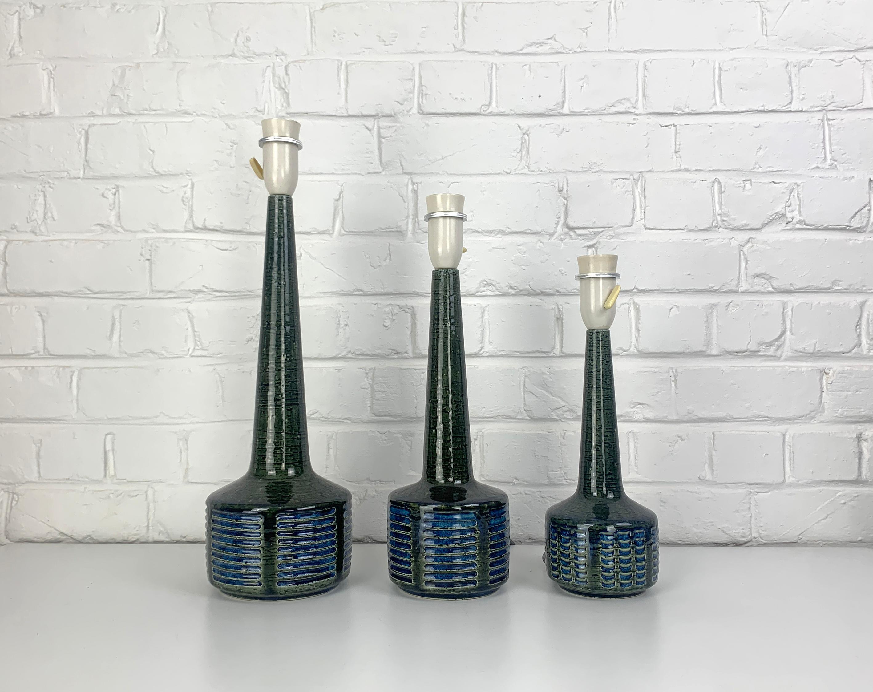 Lot de 3 lampes de table en céramique olive Palshus Danemark grès Linnemann-Schmidt en vente 3