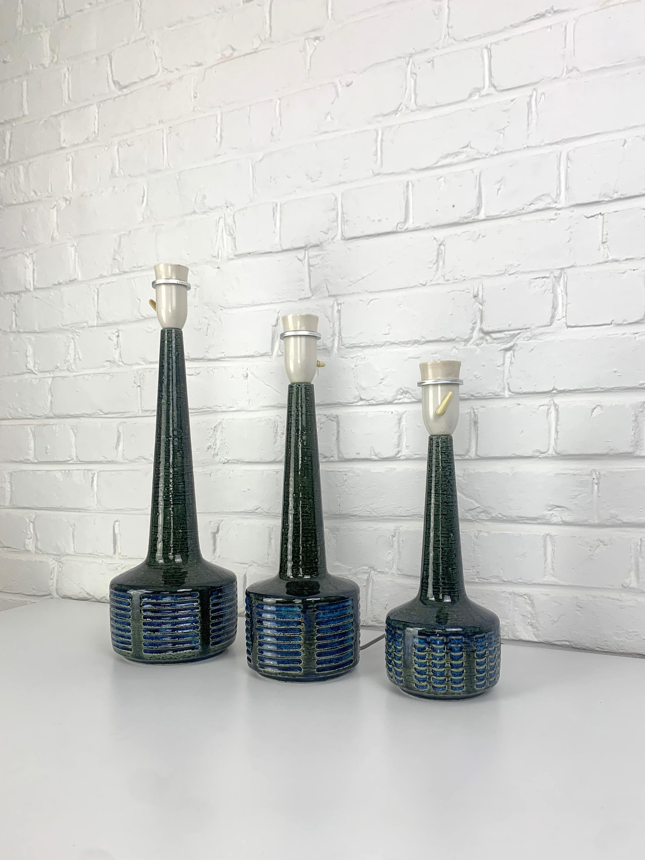Lot de 3 lampes de table en céramique olive Palshus Danemark grès Linnemann-Schmidt en vente 4