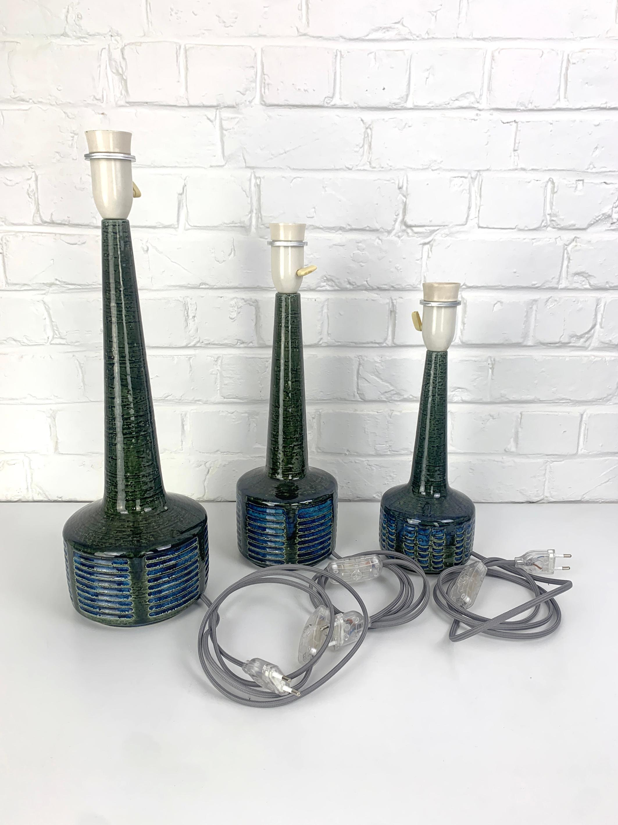Lot de 3 lampes de table en céramique olive Palshus Danemark grès Linnemann-Schmidt en vente 5