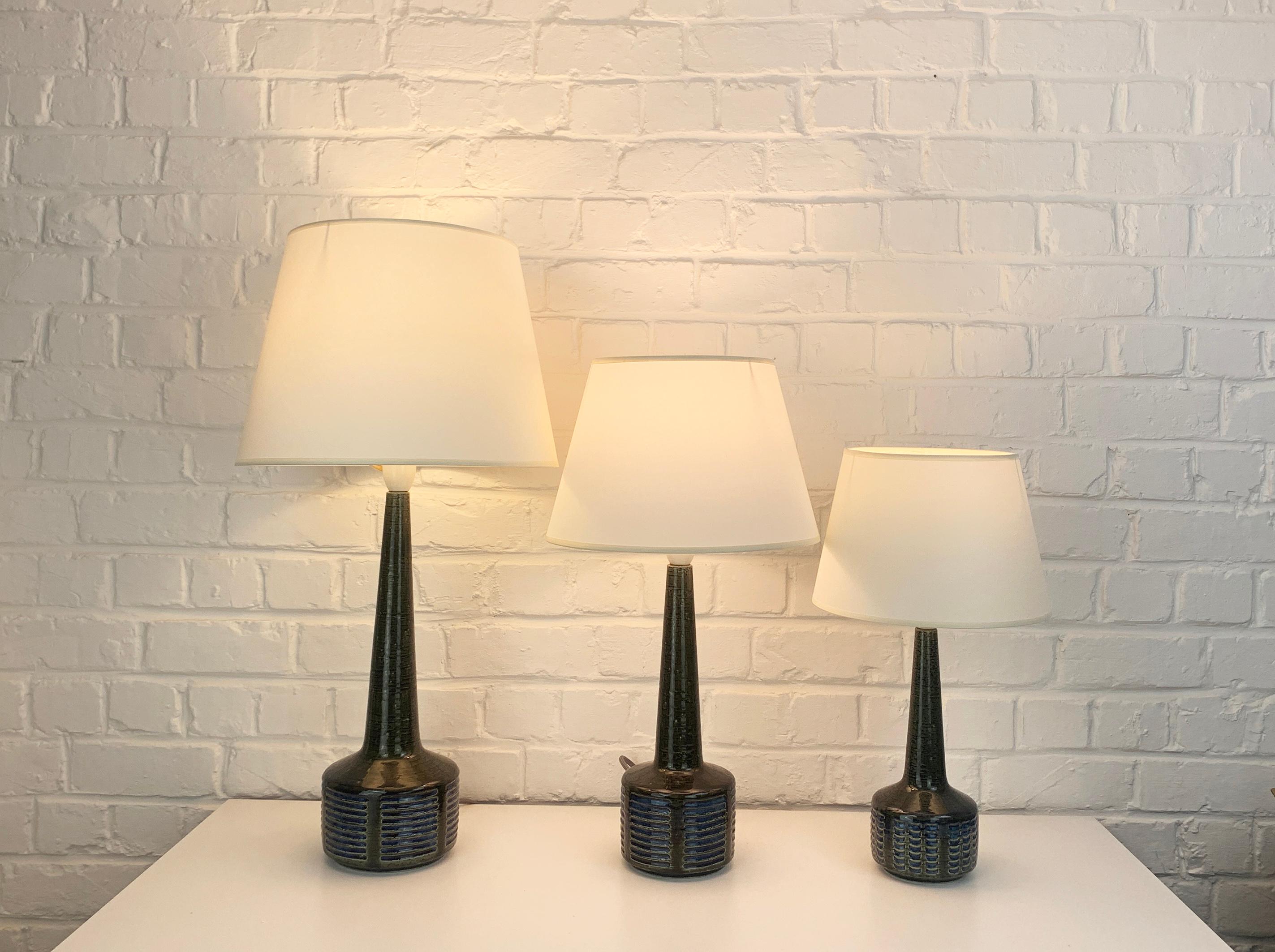 Lot de 3 lampes de table en céramique olive Palshus Danemark grès Linnemann-Schmidt Bon état - En vente à Vorst, BE