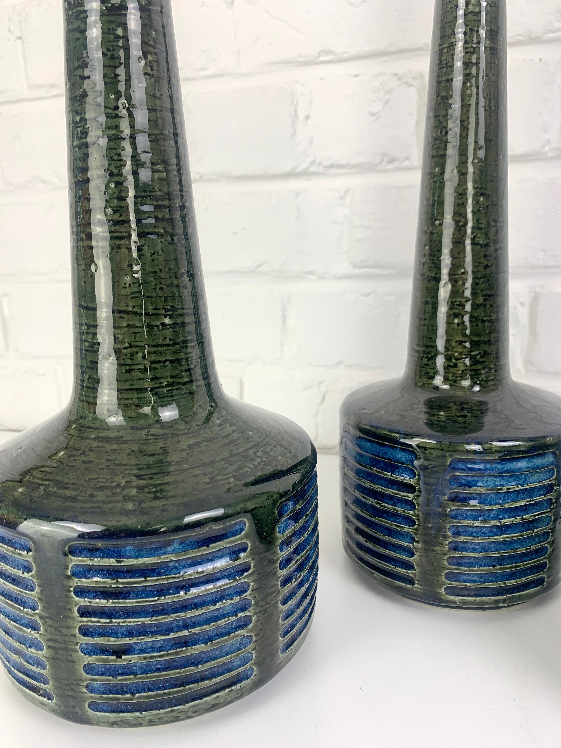 Lot de 3 lampes de table en céramique olive Palshus Danemark grès Linnemann-Schmidt en vente 1