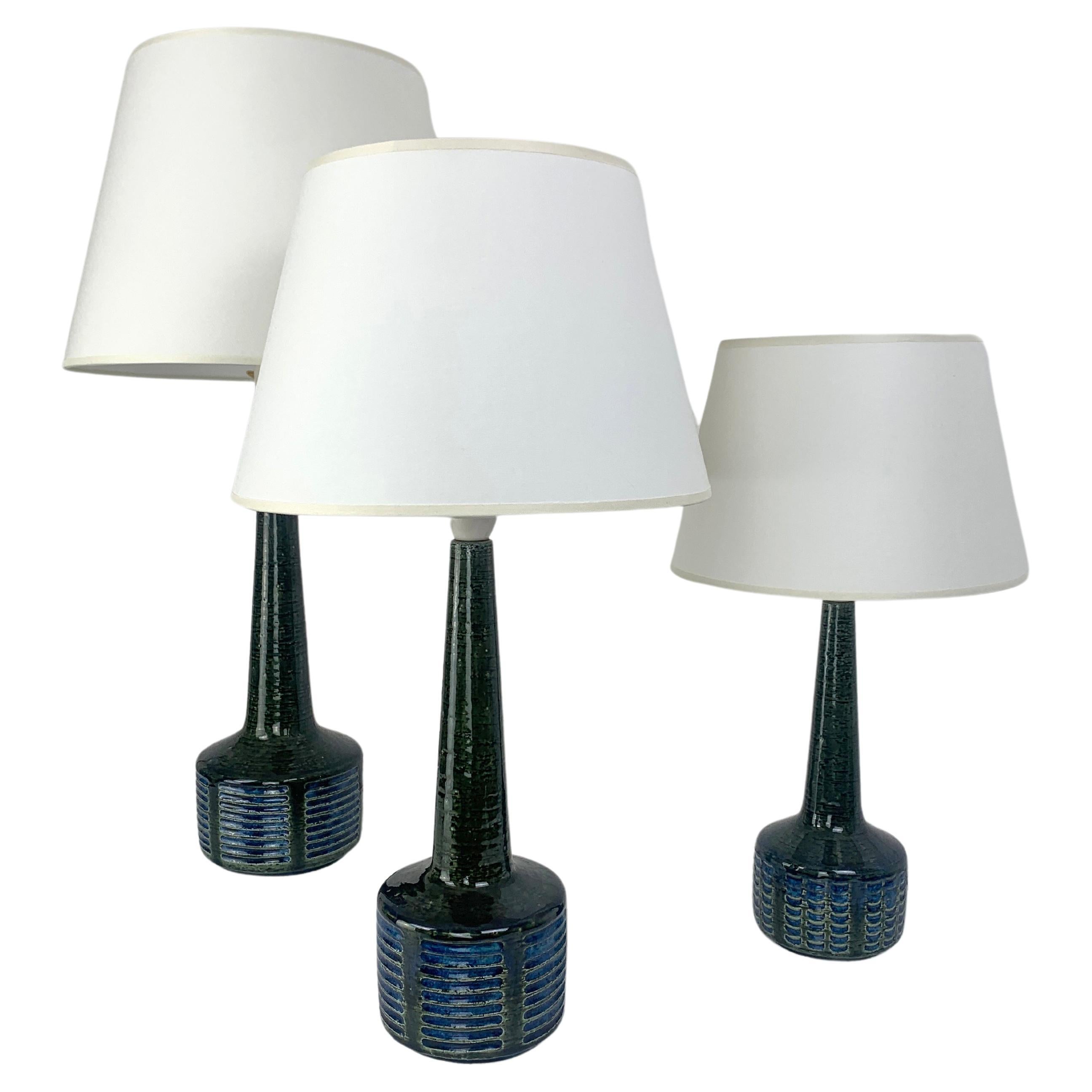 Lot de 3 lampes de table en céramique olive Palshus Danemark grès Linnemann-Schmidt