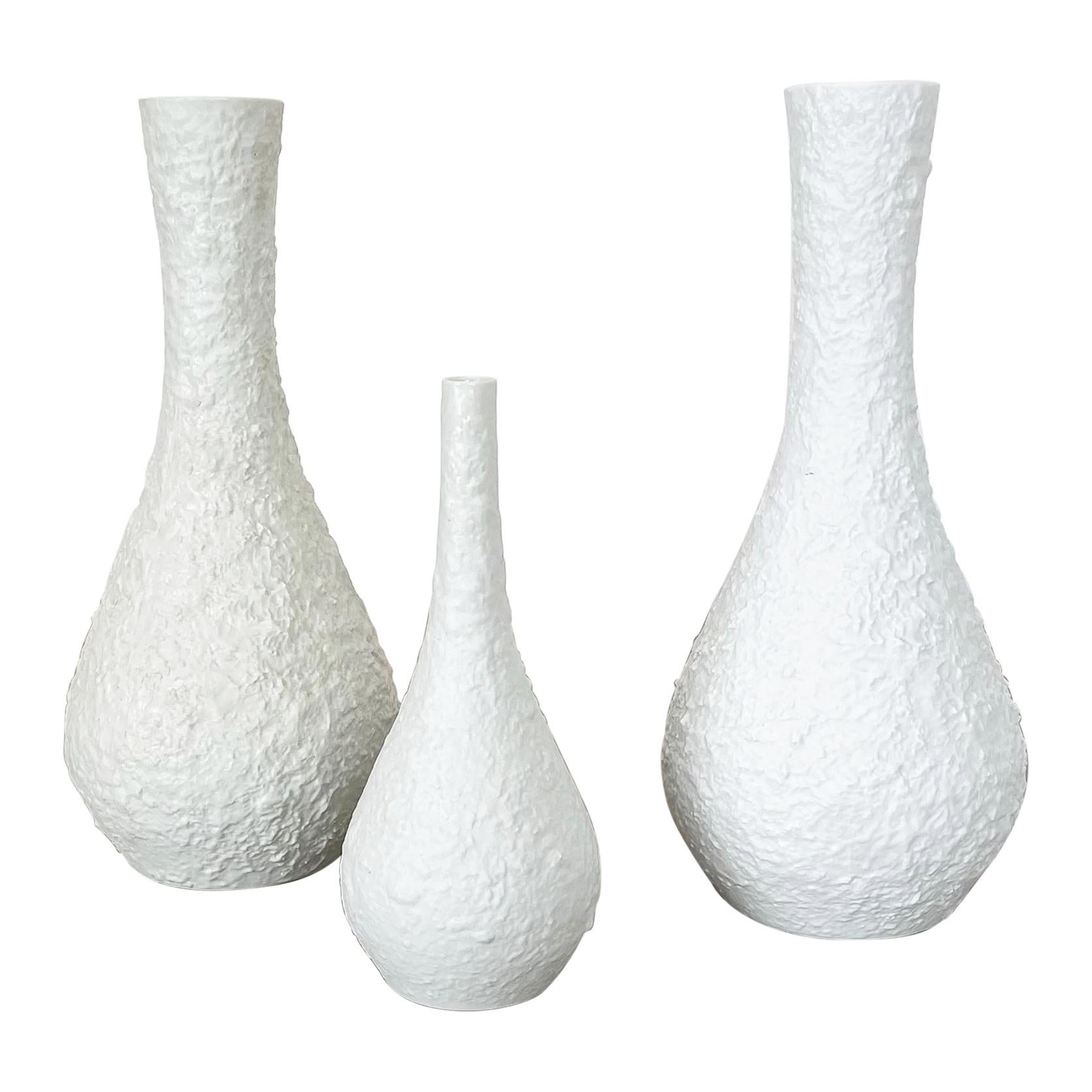 Set of 3 OP Art Biscuit Porcelain Vases by Edelstein Bavaria, Germany, 1970s