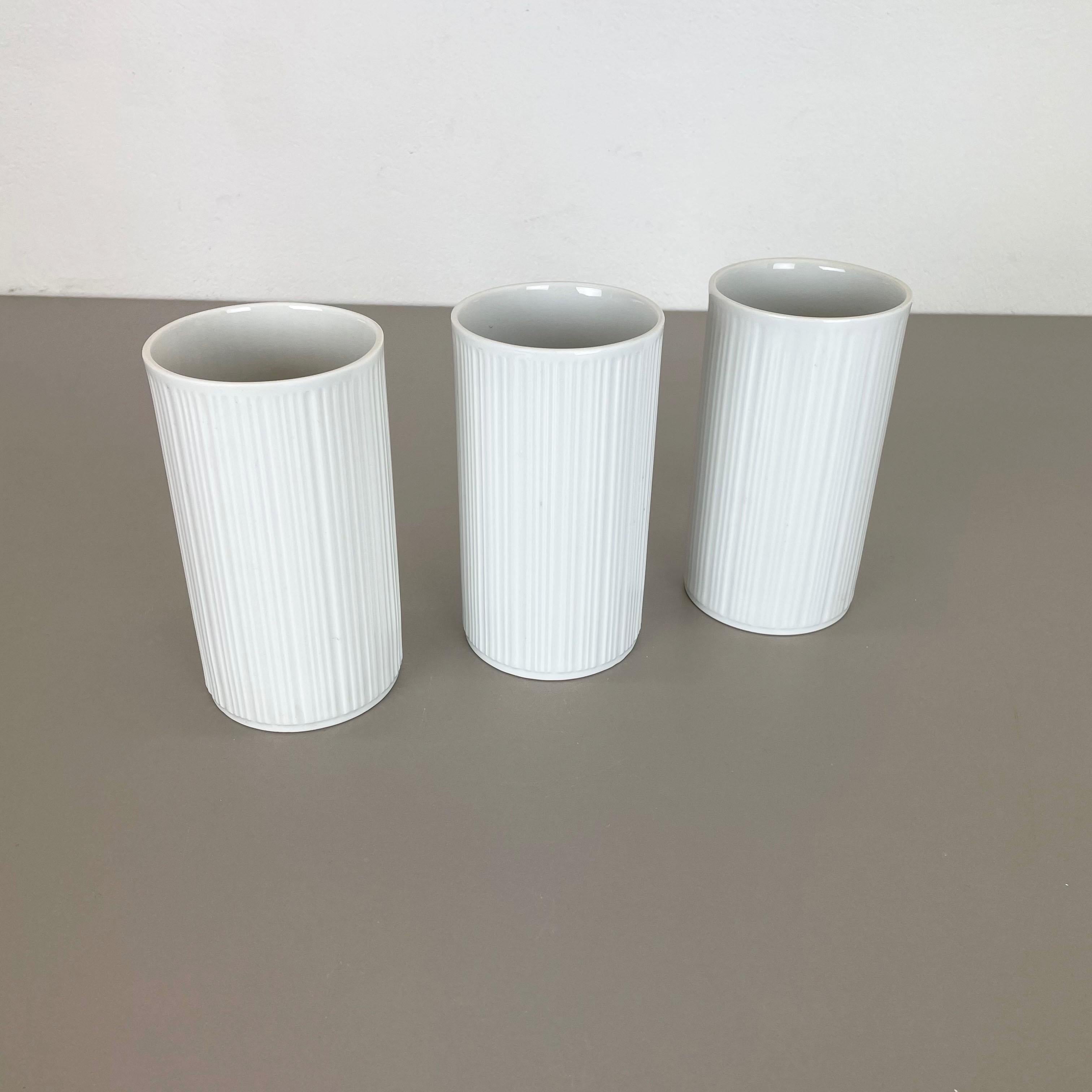 Mid-Century Modern Set of 3 OP Art Porcelain Vases by Melitta Minden, Germany, 1970s For Sale