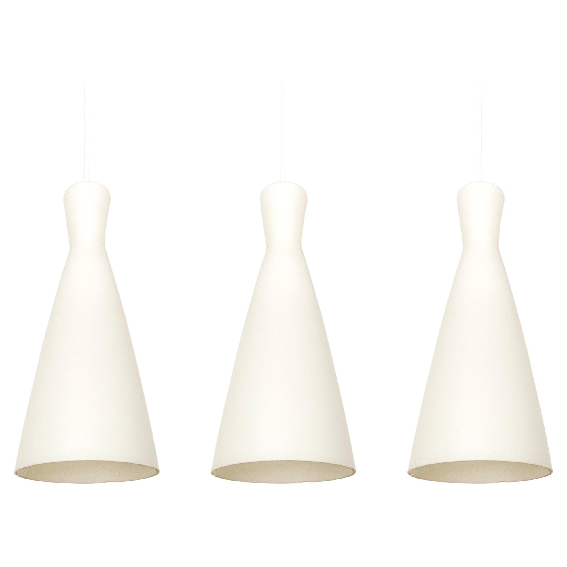 Set of 3 Opaline Pendant Lamps by Aloys Gangkofner for Peill and Putzler For Sale