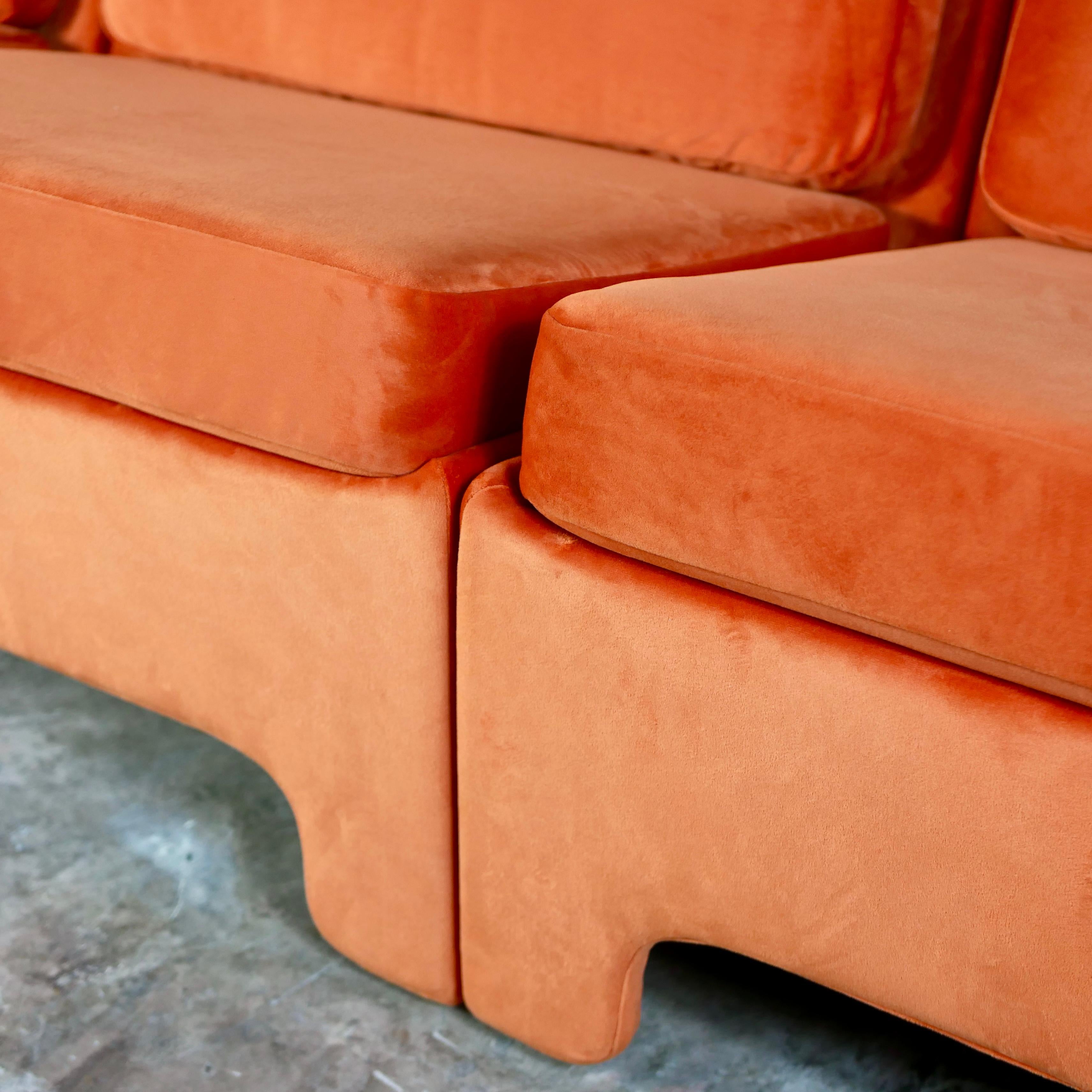Set of 3 orange velvet armchairs by Beaufort, made in Belgium, 1970s 4