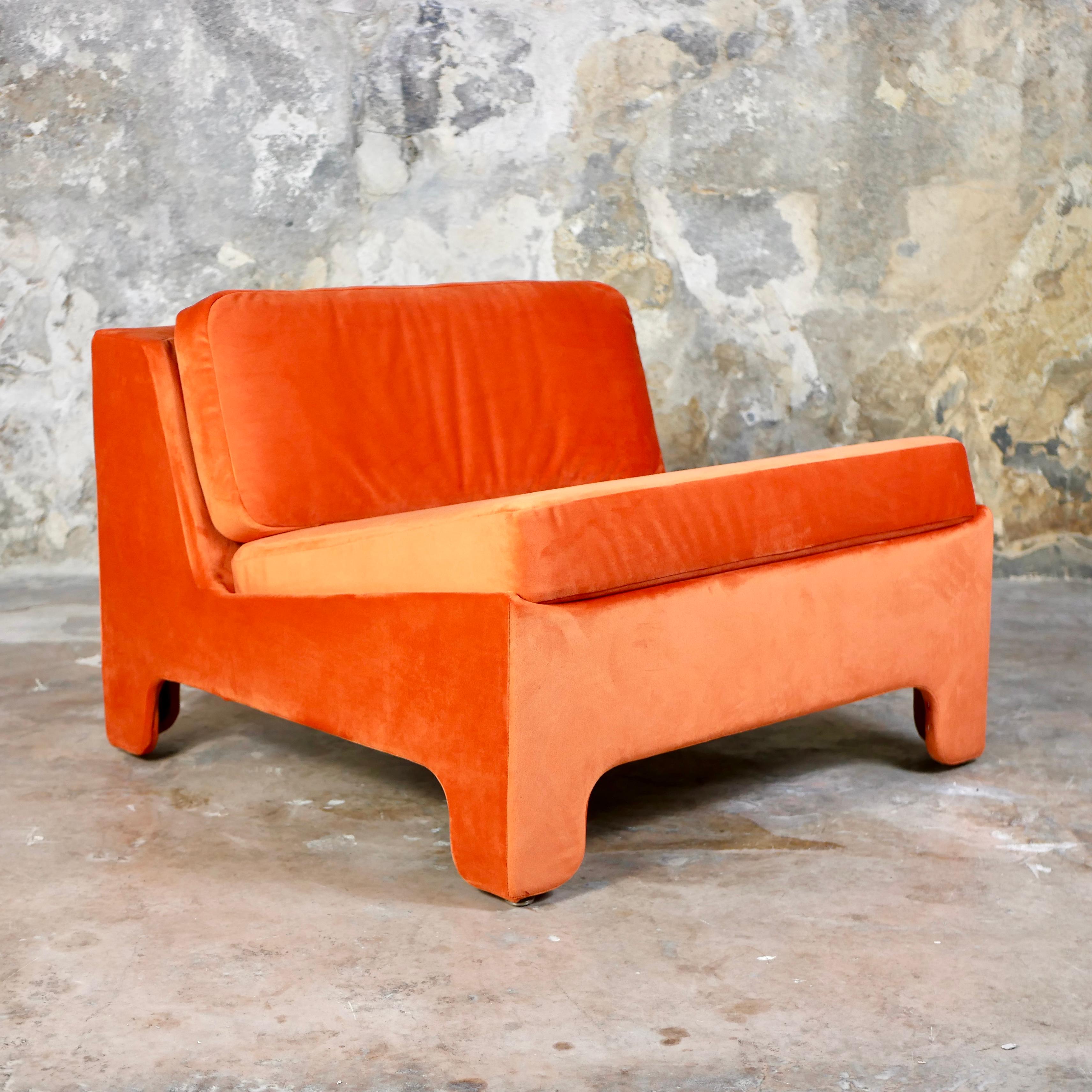 Set of 3 orange velvet armchairs by Beaufort, made in Belgium, 1970s 5