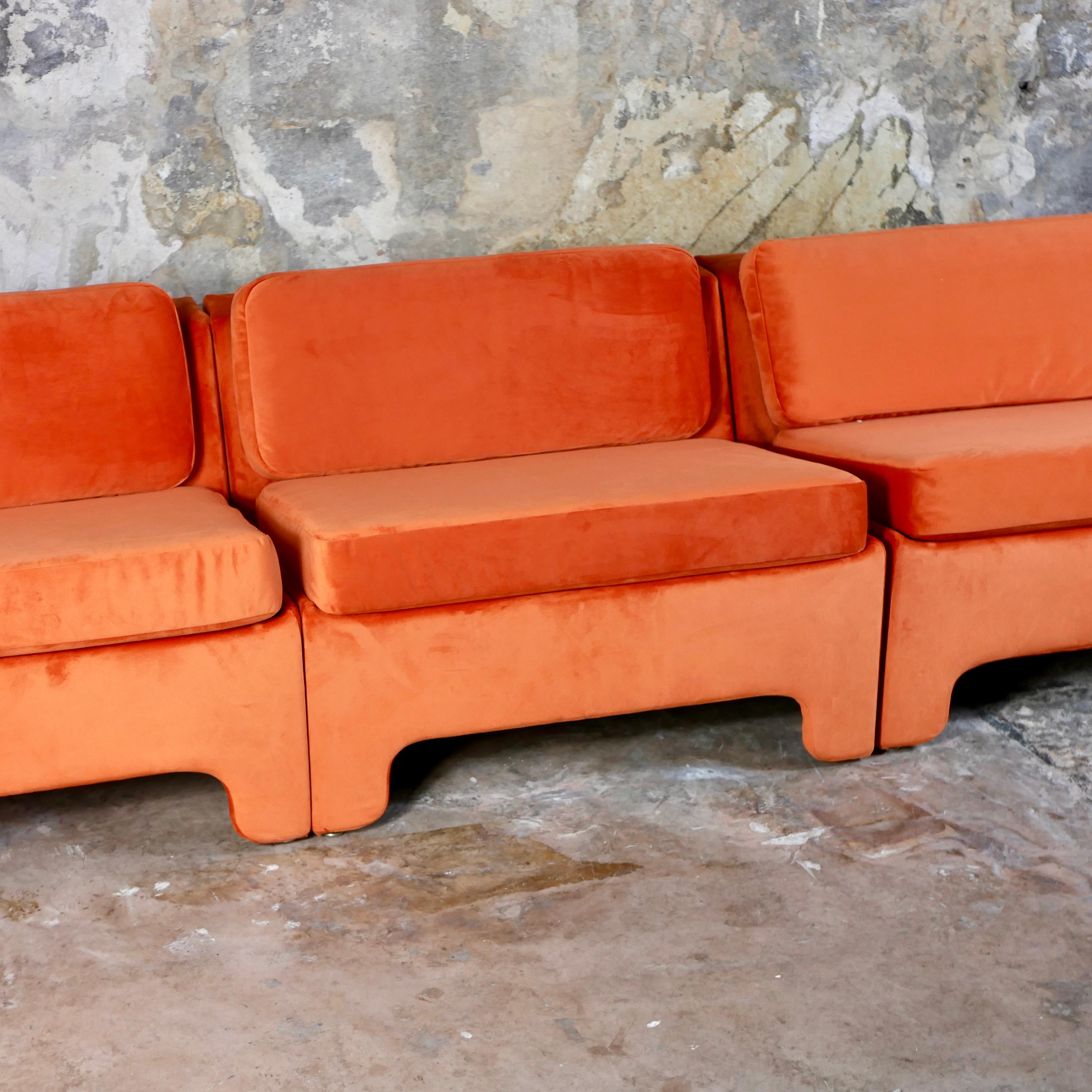 Late 20th Century Set of 3 orange velvet armchairs by Beaufort, made in Belgium, 1970s