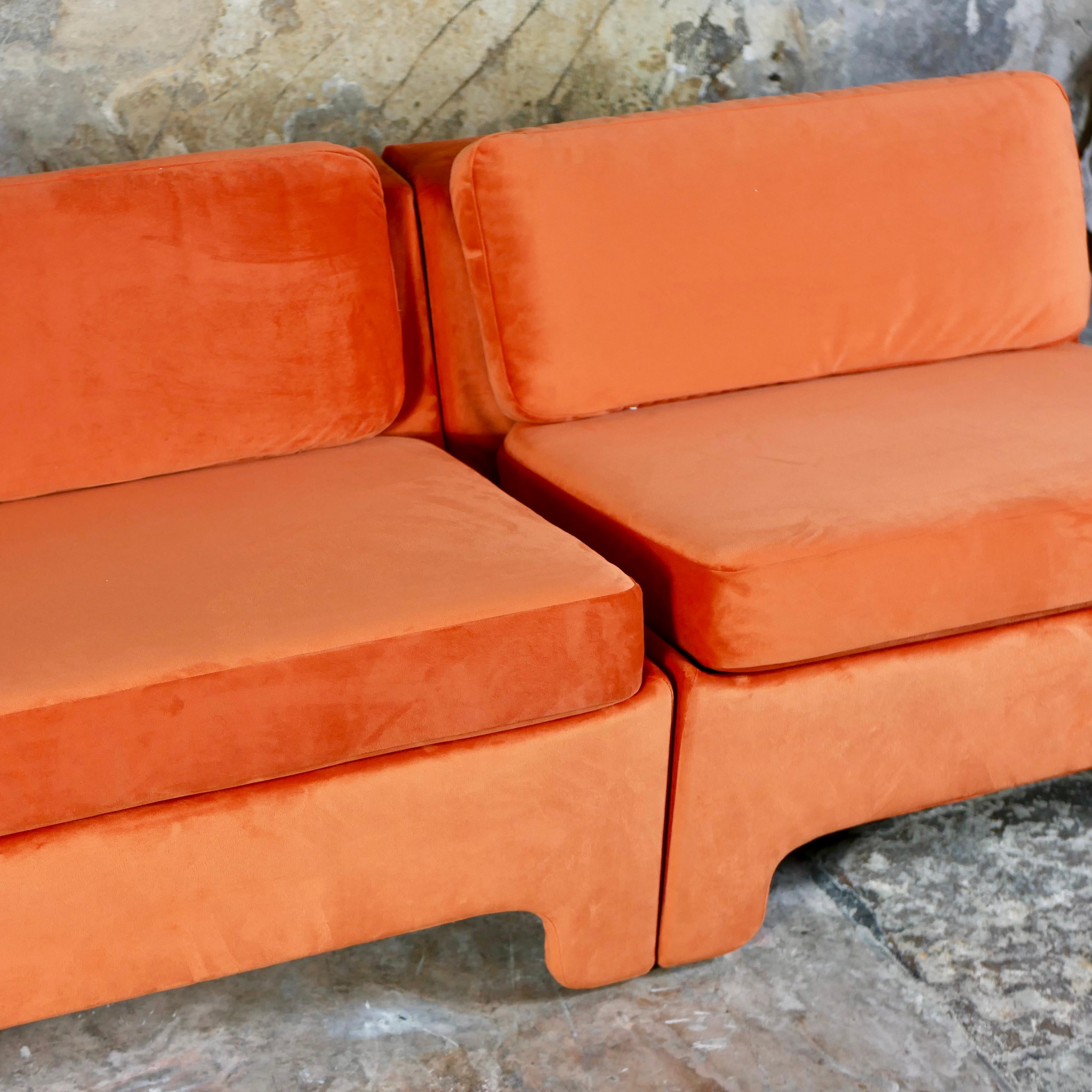 Velvet Set of 3 orange velvet armchairs by Beaufort, made in Belgium, 1970s