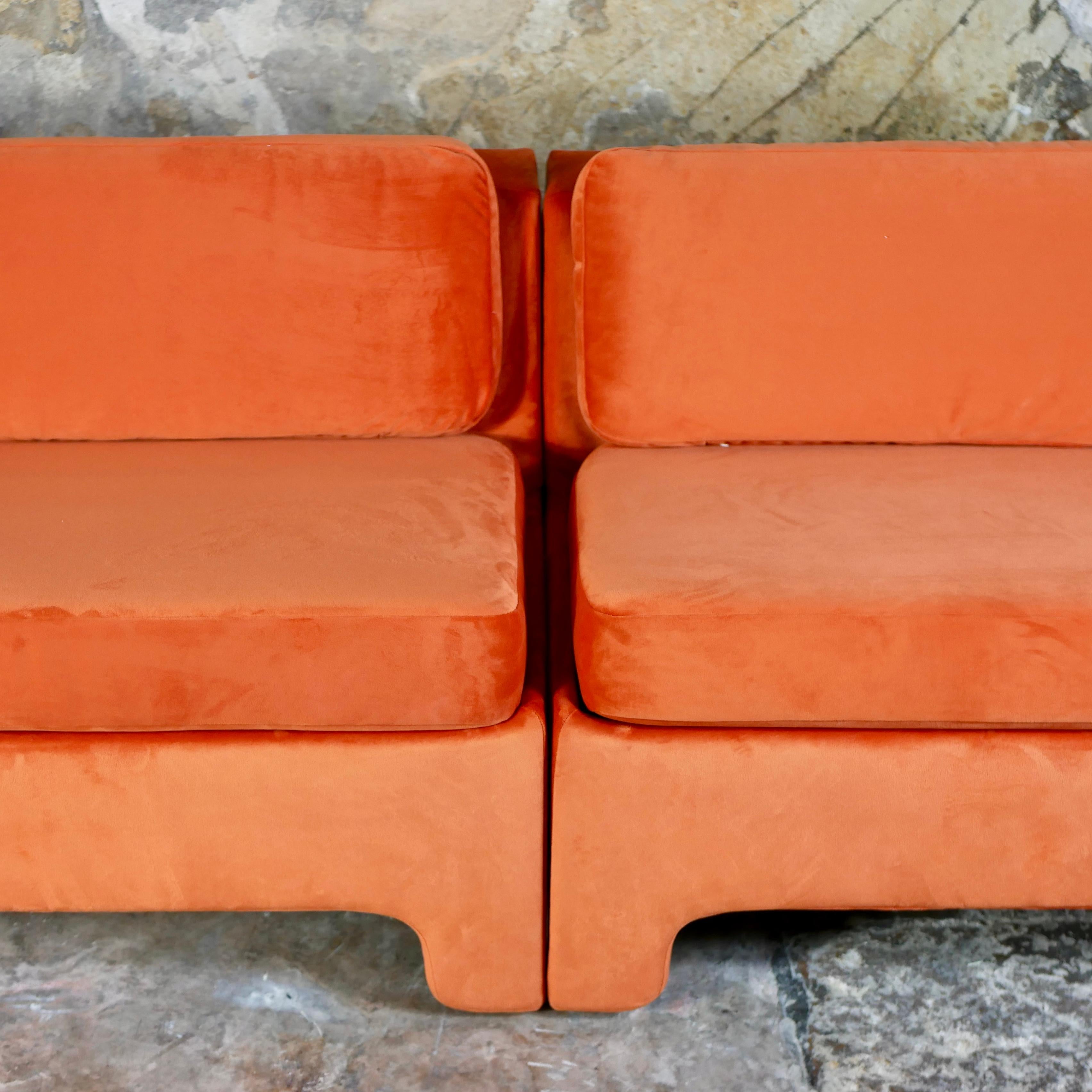 Set of 3 orange velvet armchairs by Beaufort, made in Belgium, 1970s 1
