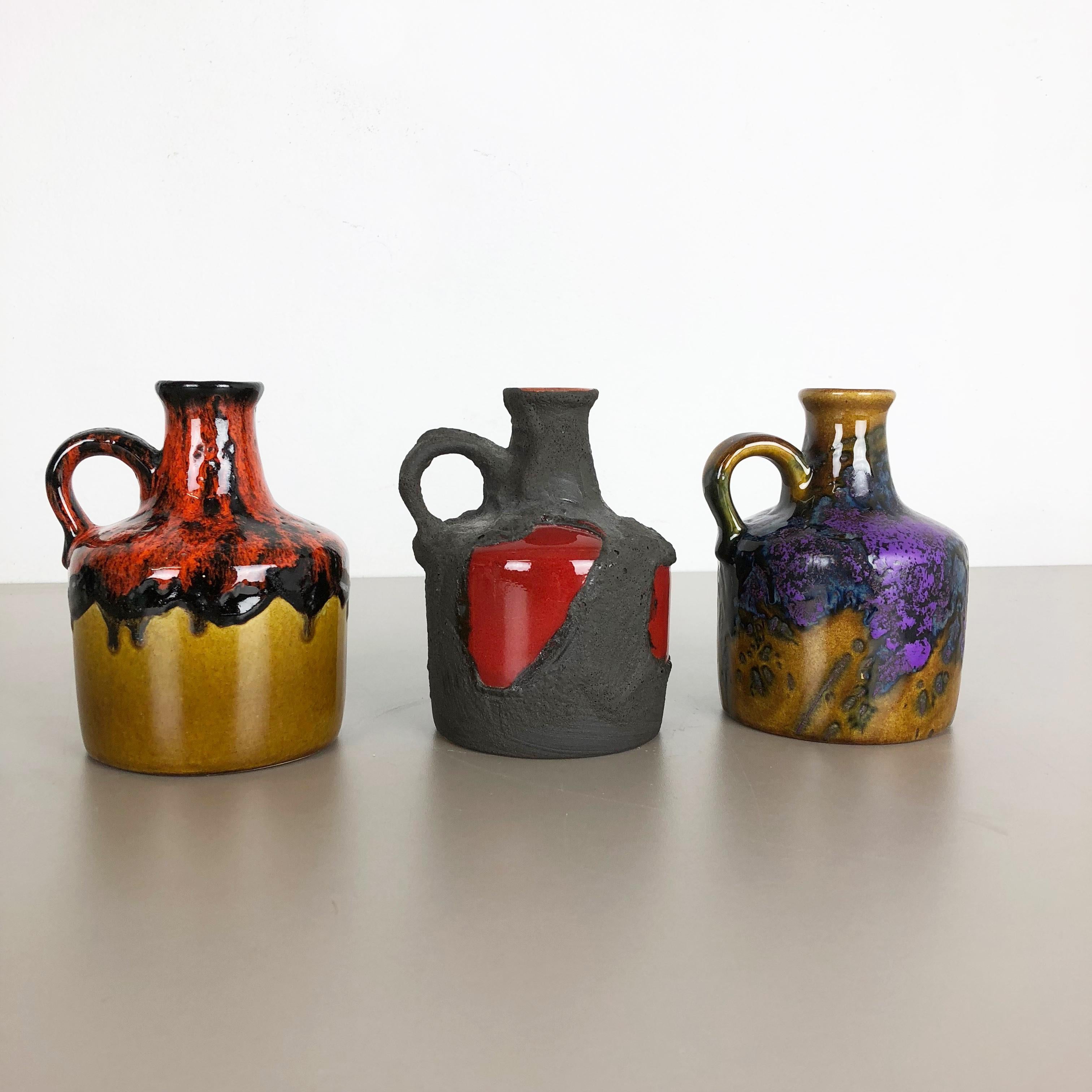 Set of 3 Original 1970 Ceramic Studio Pottery Vase by Marei Ceramics, Germany For Sale 8