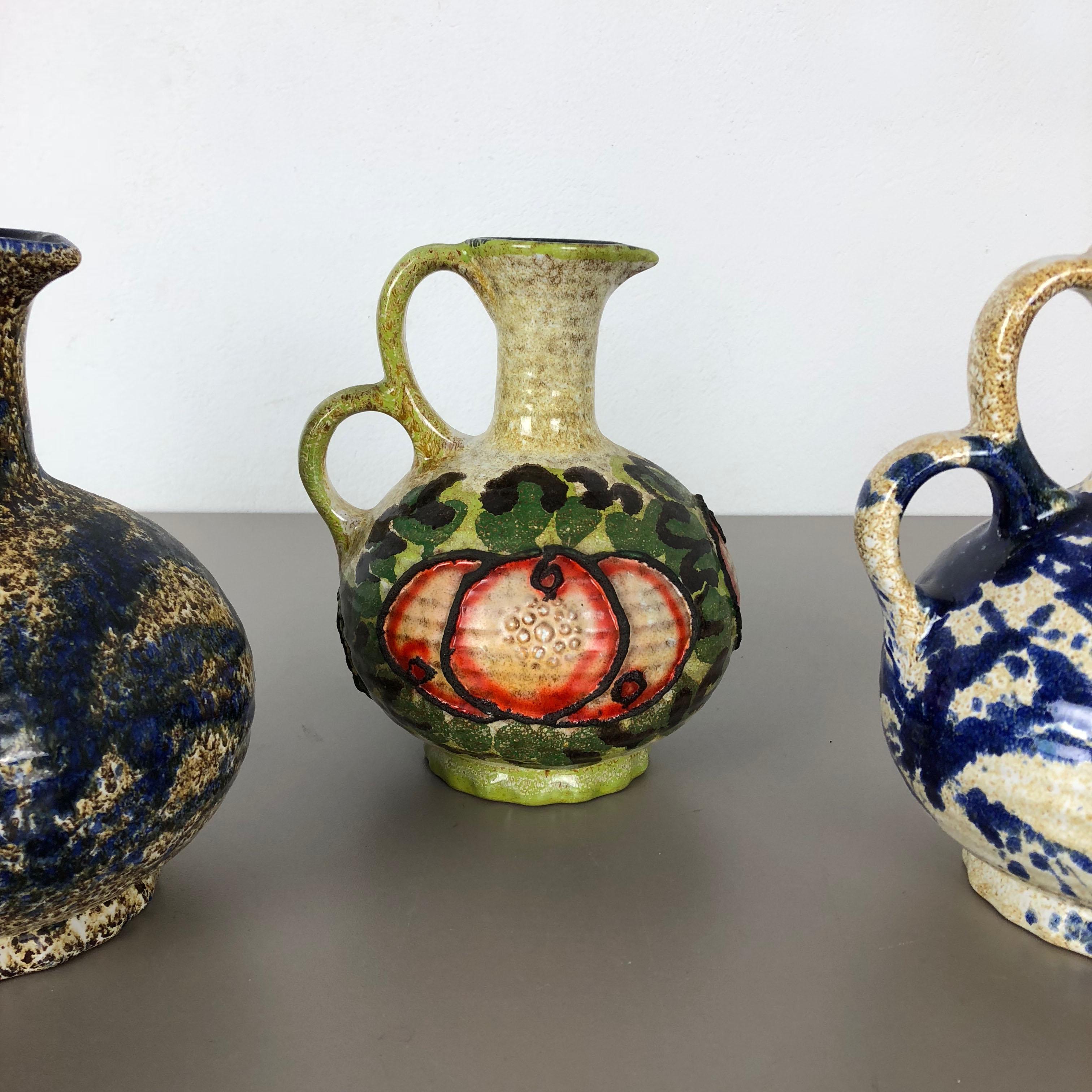 Mid-Century Modern Set of 3 Original 1970 Ceramic Studio Pottery Vase by Marei Ceramics, Germany