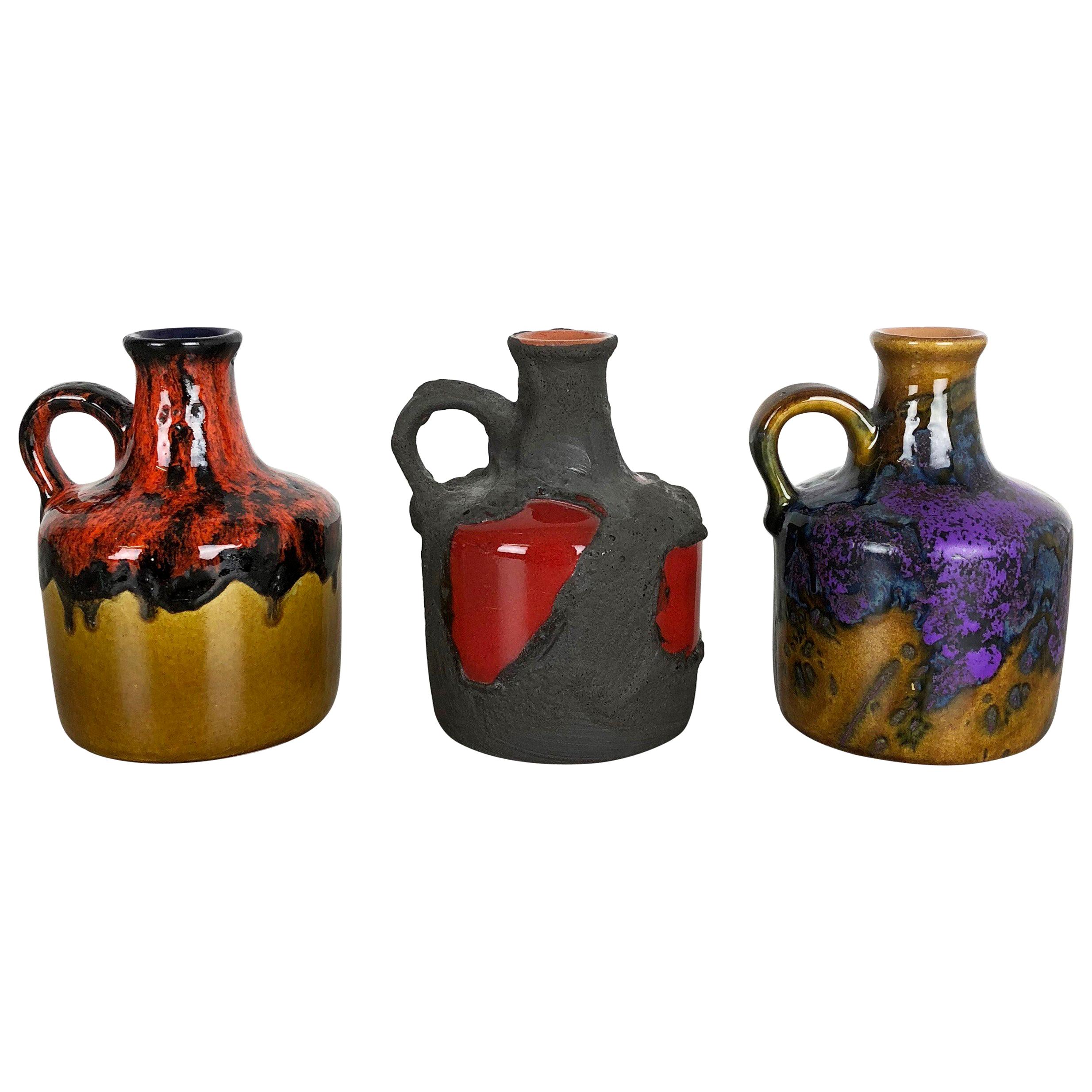 Set of 3 Original 1970 Ceramic Studio Pottery Vase by Marei Ceramics, Germany